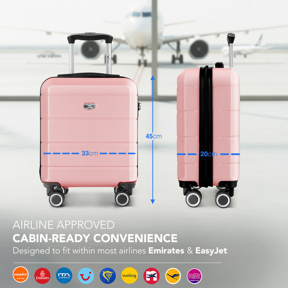 LUGG Jetset 15 Inch ABS Shell Protection Water Resistant & Safe Locking System Easyjet Free Under Seat Luggage (45x33x20cm) - Rose Gold