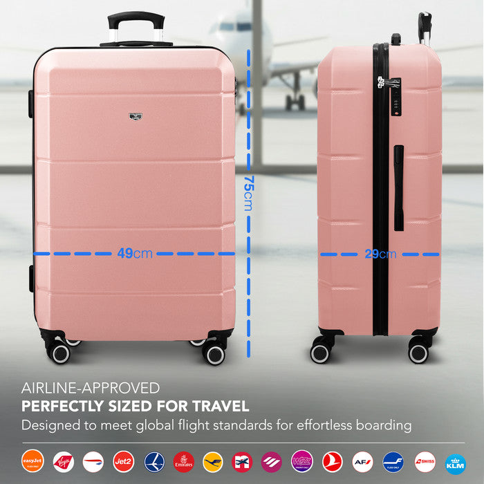 LUGG Jetset 28 Inch Large Suitcase – Lightweight Hard Shell Luggage with TSA Lock – Water-Resistant ABS Spinner Suitcase – 4 Wheels – (75x49x29cm) - Rose Gold