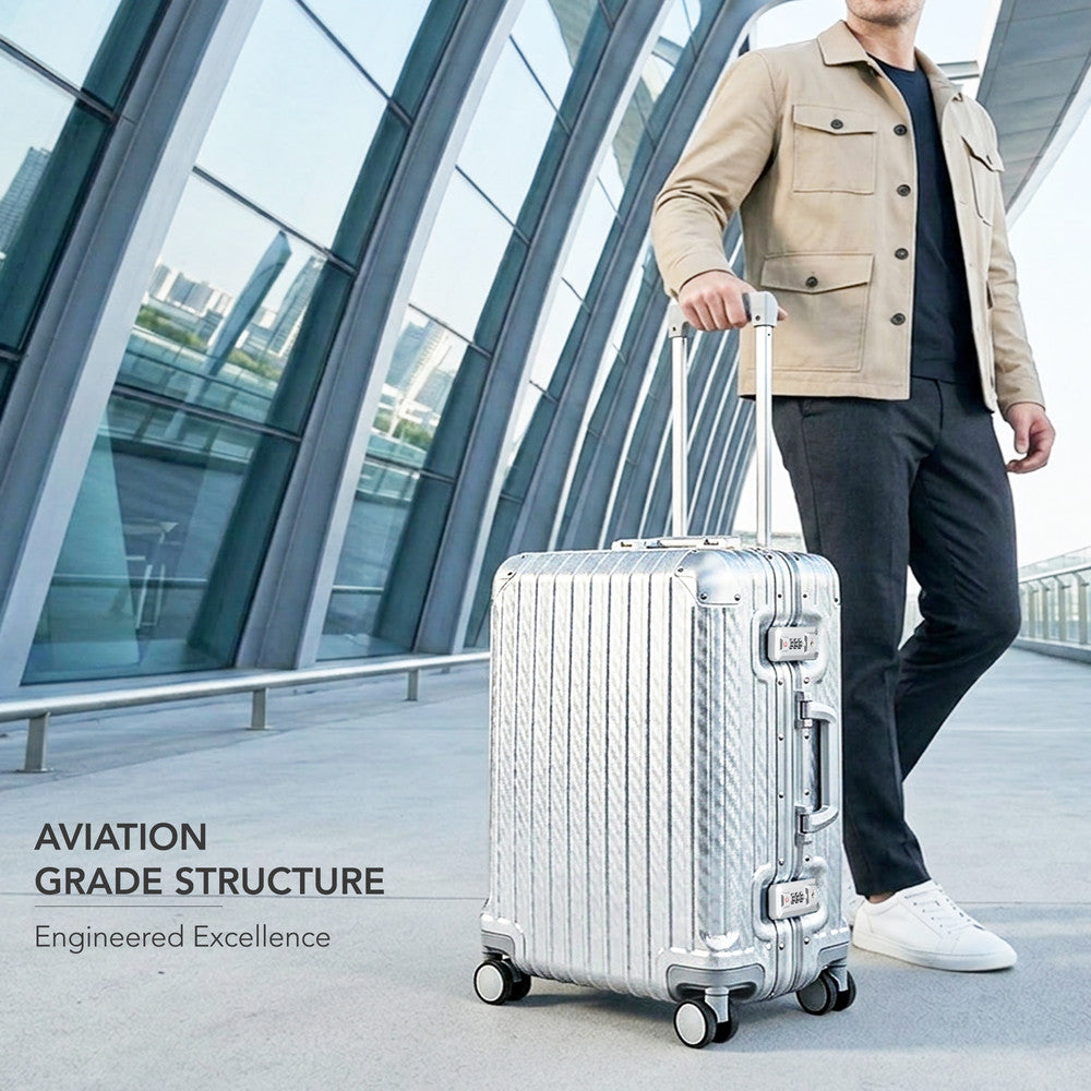 LUGG Solo 20" Hard Shell Suitcase 55x38x22  5yr Warranty Metallic Silver