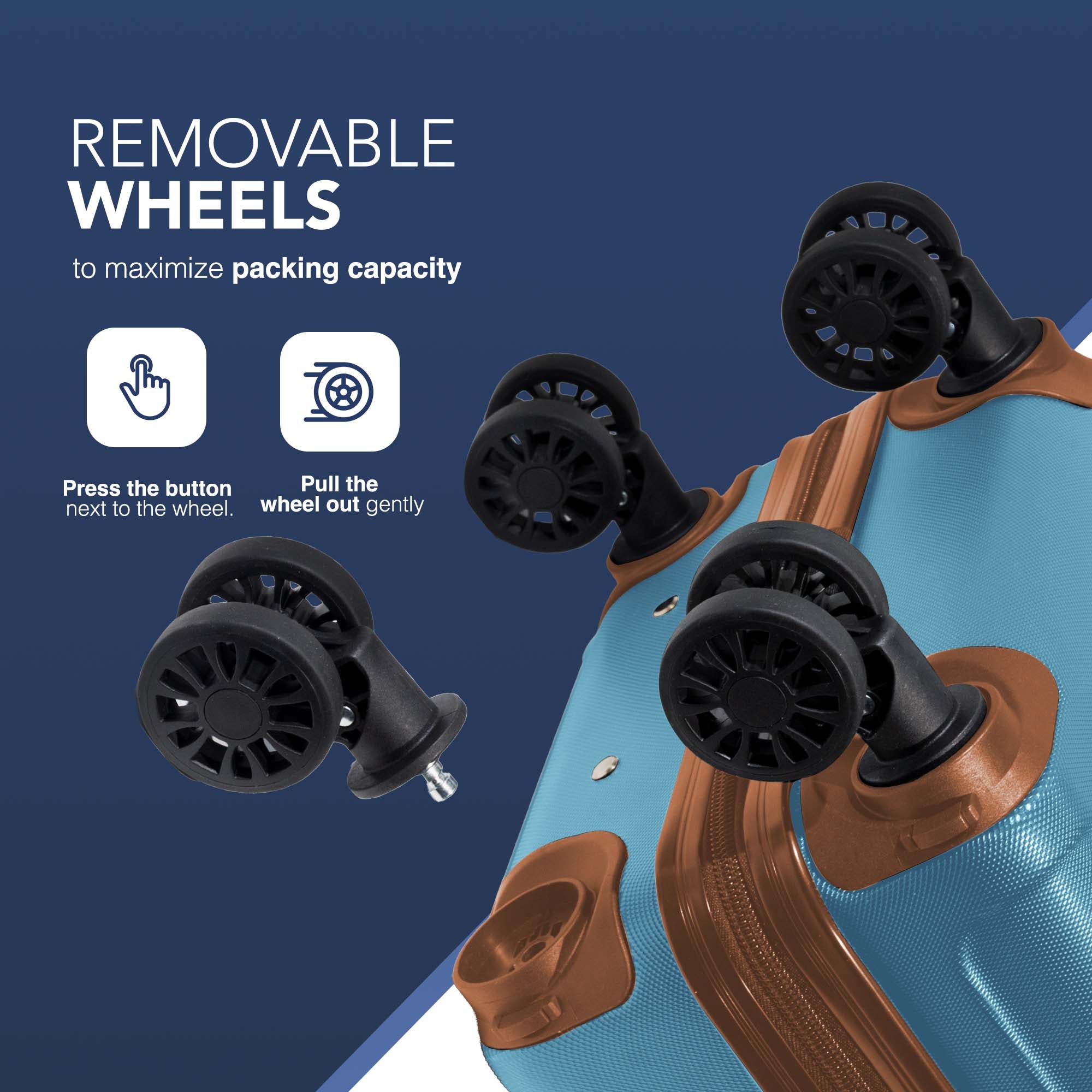 LUGG 40cm Skywander Lightweight Underseat Cabin Bag – Ryanair & EasyJet Approved Carry-On Suitcase, Durable ABS Hard Shell, Smooth Double Spinner Wheels, Water-Resistant & Compact Luggage (40x30x20cm, without wheels) - Blue/Brown