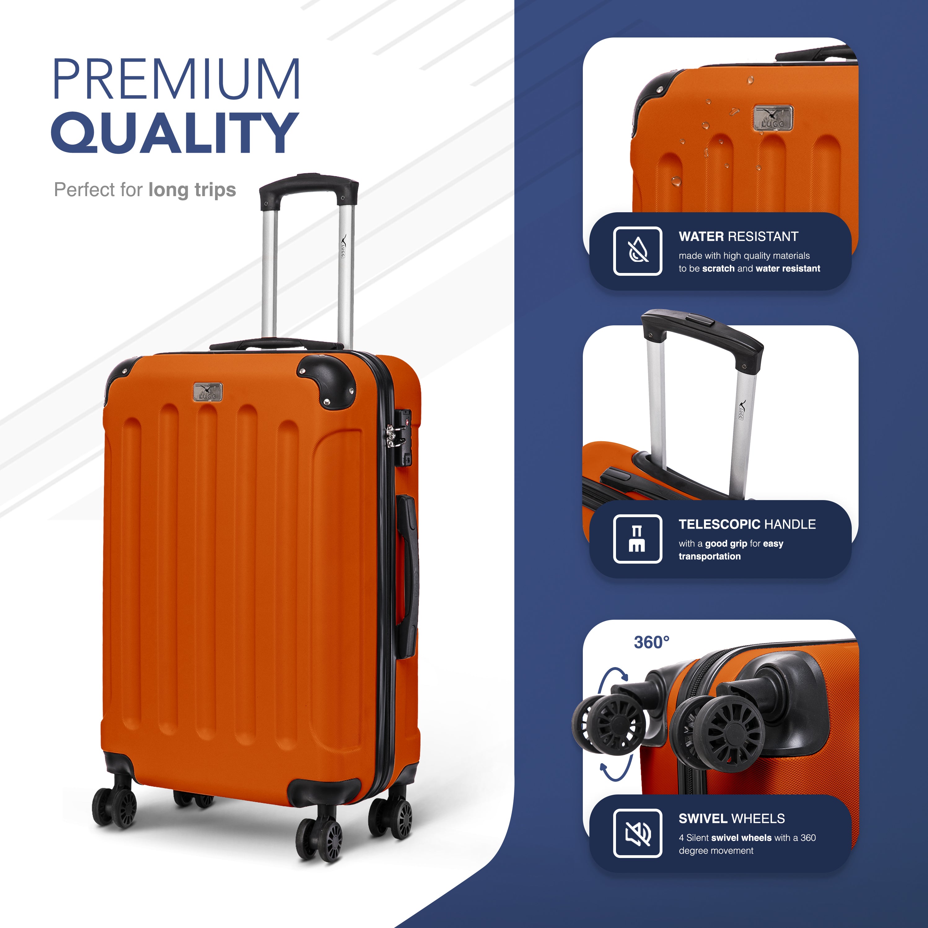 LUGG Skywander 24” Lightweight Underseat Cabin Bag - 67cm x 44cm x 24.5cm – EasyJet Approved Carry-On Suitcase, Durable ABS Hard Shell- Orange