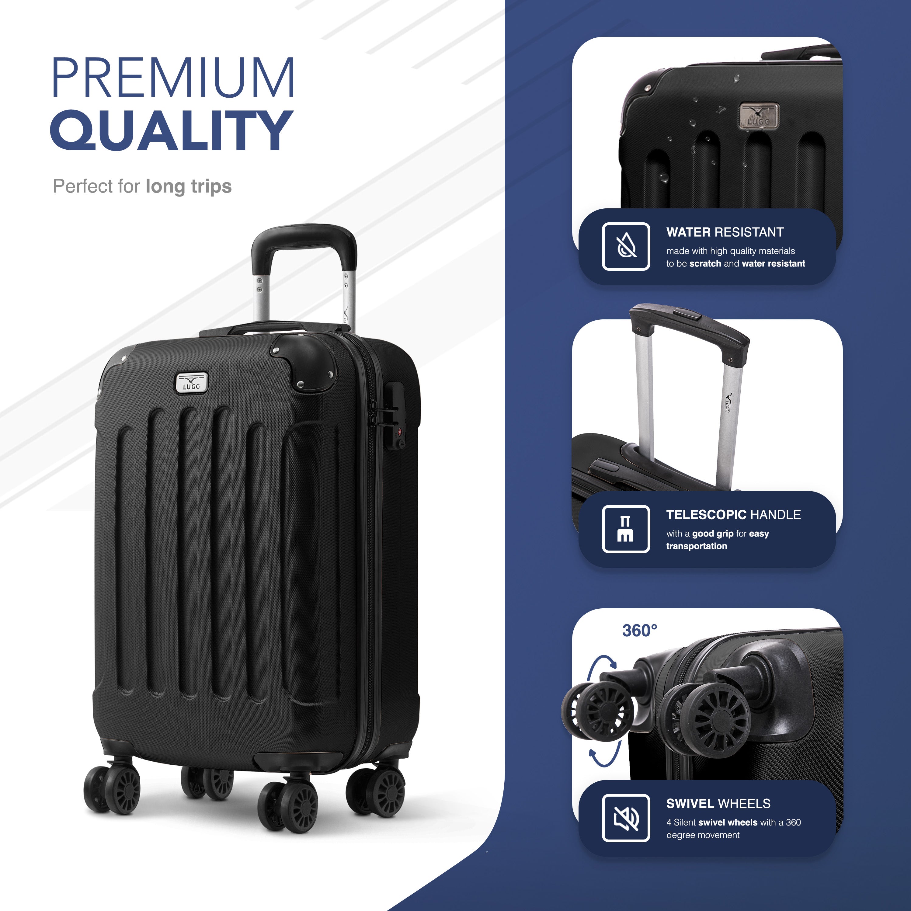 Skywander 20" Cabin Suitcase - 55 x 35 x 23cm in Black