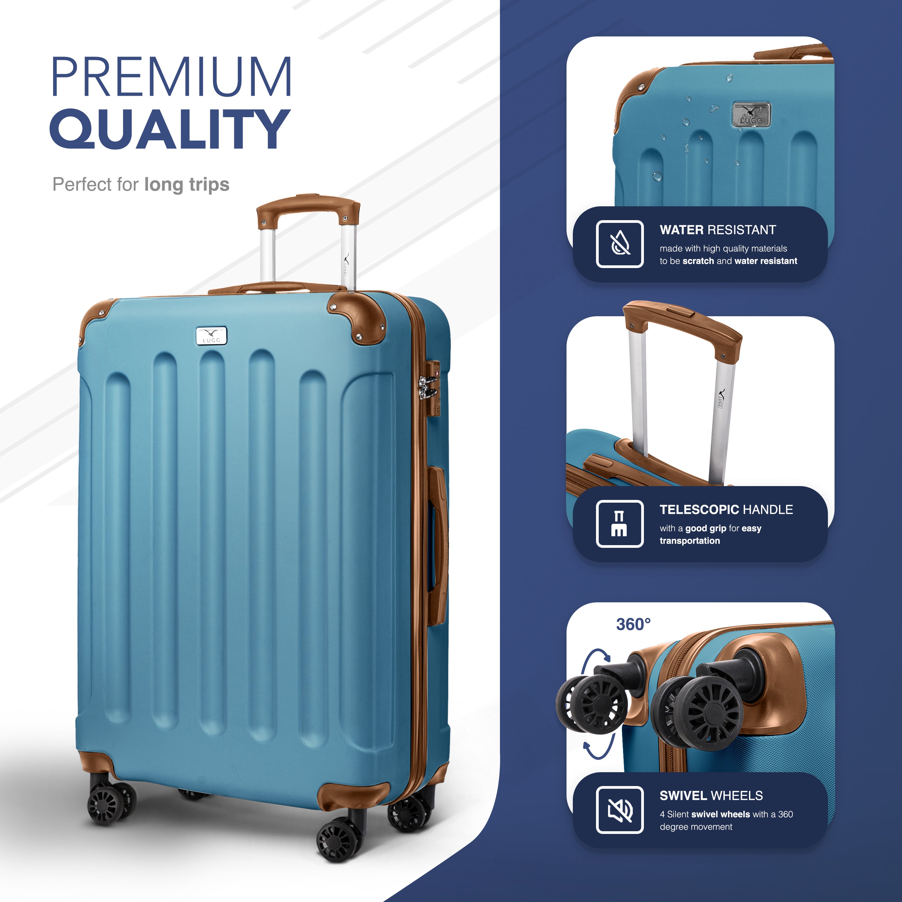 LUGG Skywander 28” Lightweight Luggage - 75cm x 49cm x 29cm - Strong & Lightweight with Secure TSA Lock, Smooth 360° Wheels & Resilient Handle- Blue & Brown