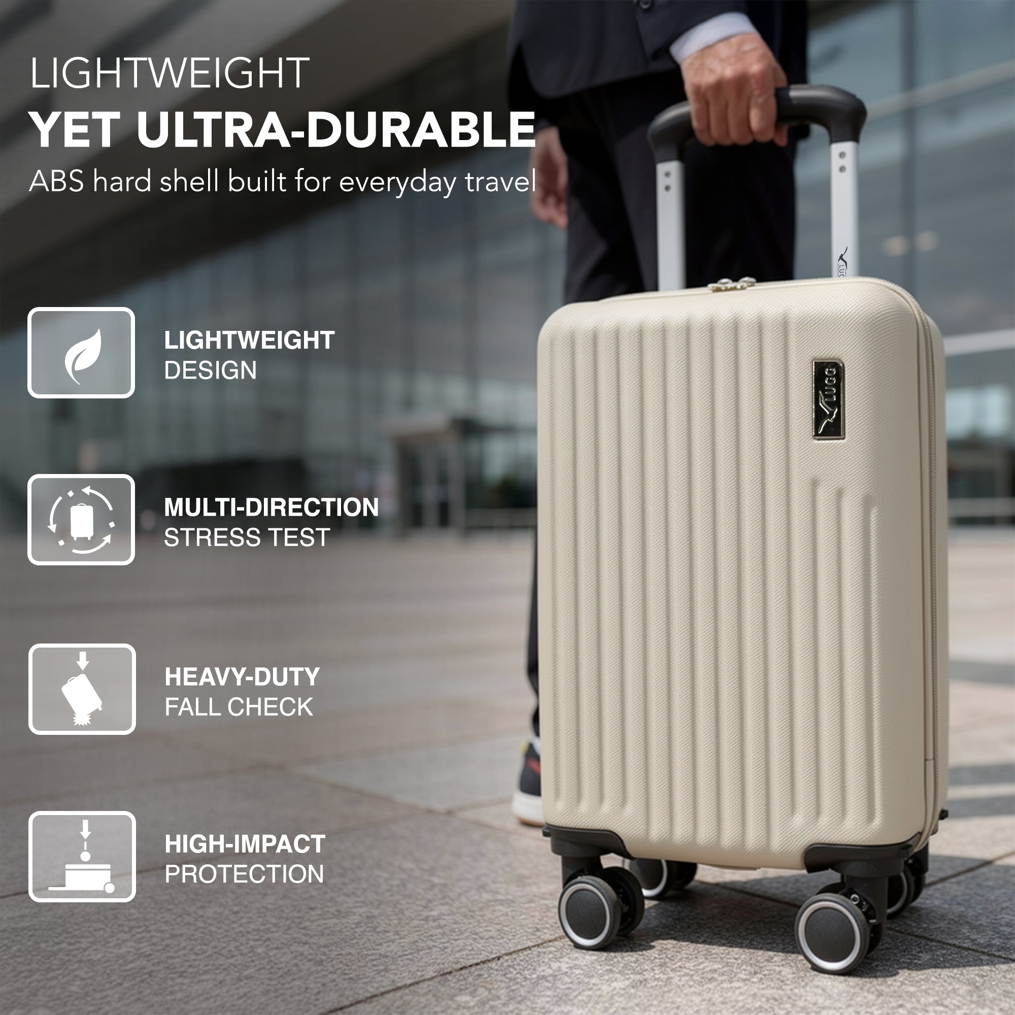 LUGG 40cm Vacay Suitcase ABS Luggage, Aluminium Trolley Handle, 360° Spinner Wheels, Water-Resistant & Durable Material - Airline Compatible (40 x 30 x 20cm)- Earth