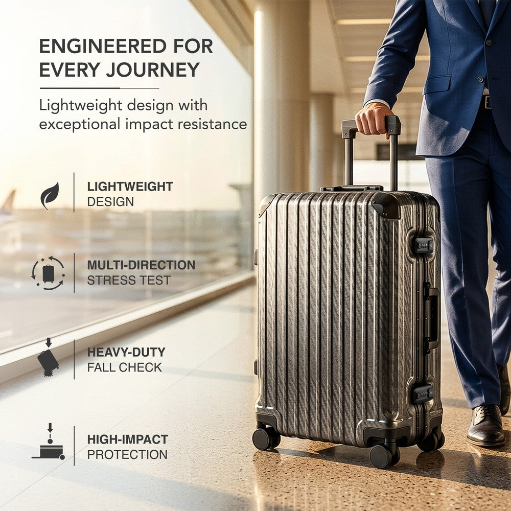 LUGG 24" Hard Shell Trolley Suitcase Aluminium TSA Lock Grey 65x45x26.5cm