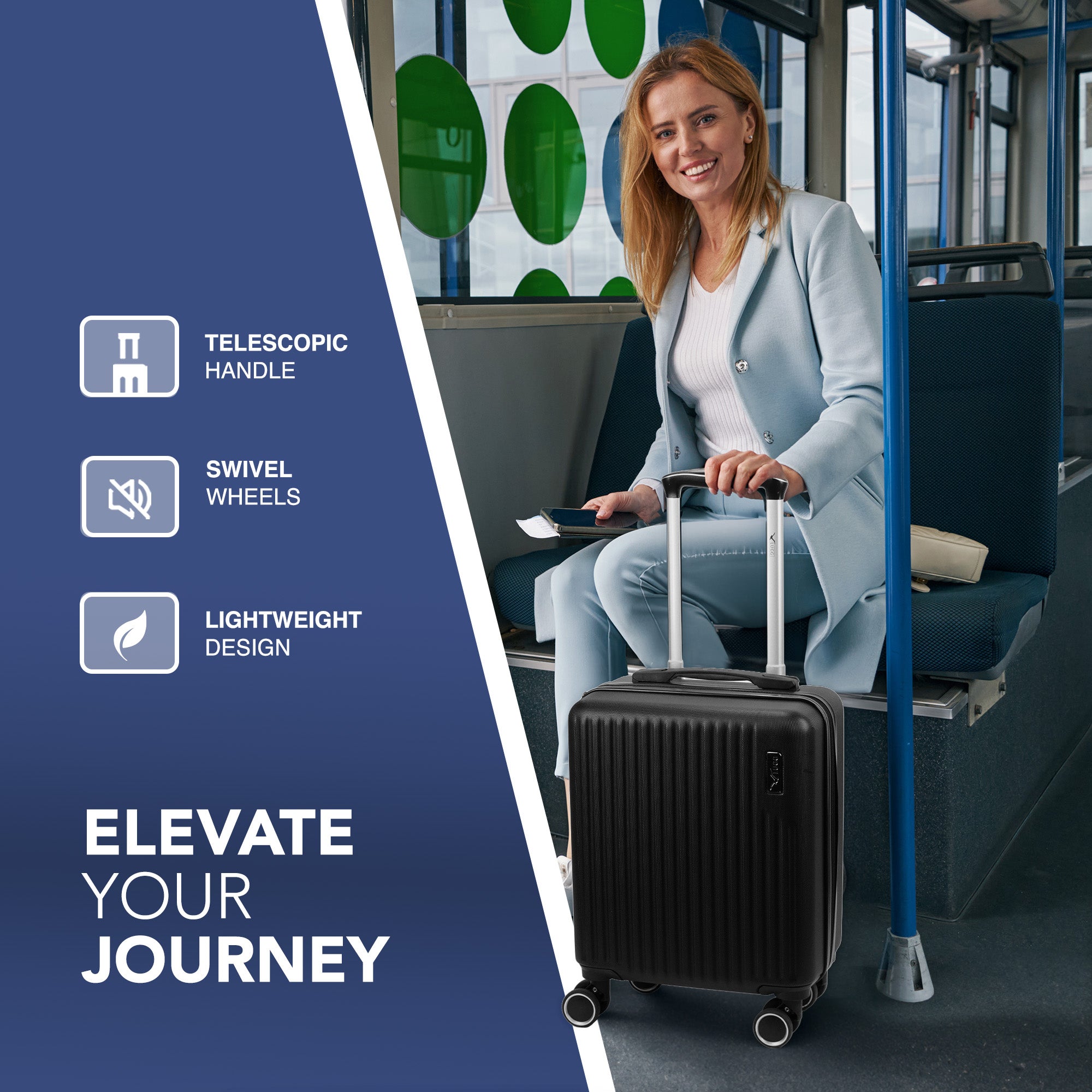 Vacay 15” Suitcase ABS Luggage, Aluminium Trolley Handle, 360° Spinner Wheels - Airline Compatible (45 x 33x 20cm) - Shadow