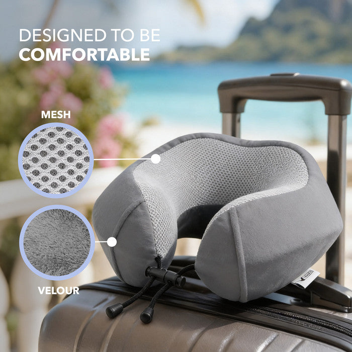 Memory Foam Travel Neck Pillow - Grey