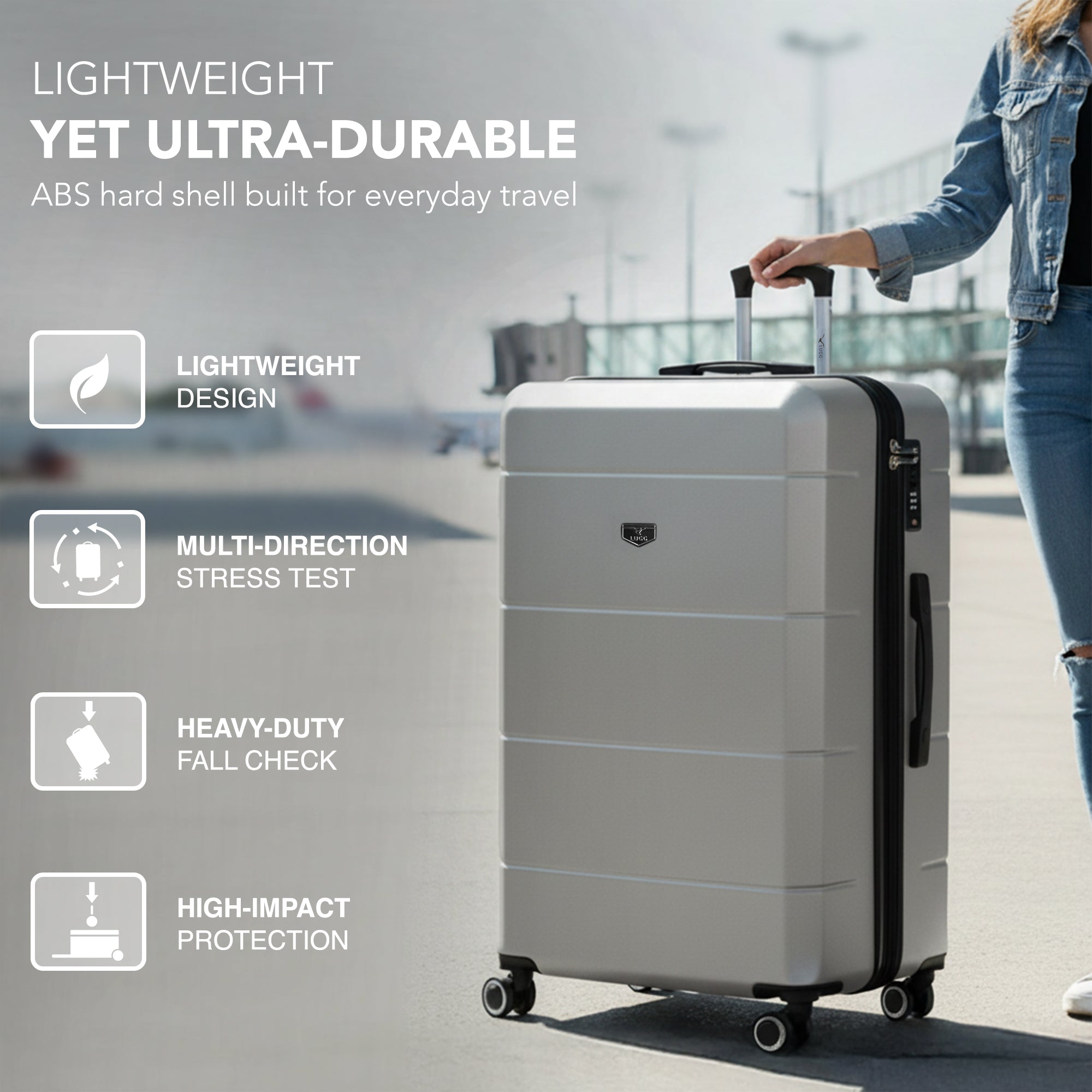 Jetset 32" Large Suitcase – Lightweight Hard Shell Luggage with TSA Lock – Water-Resistant ABS Spinner Suitcase – 4 Wheels – 86x58x31cm Travel Bag - Silver
