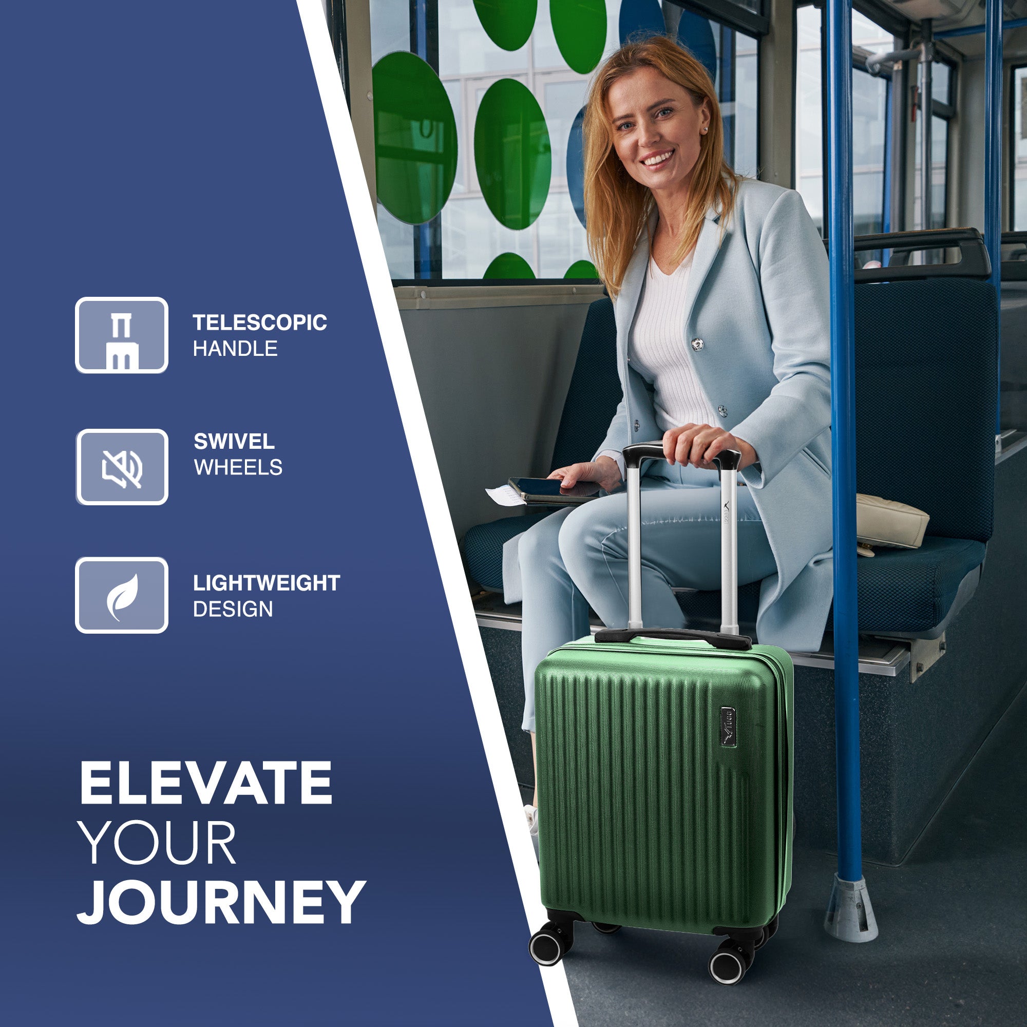 Vacay 15” Suitcase ABS Luggage, Aluminium Trolley Handle, 360° Spinner Wheels - Airline Compatible (45 x 33x 20cm) - Forest