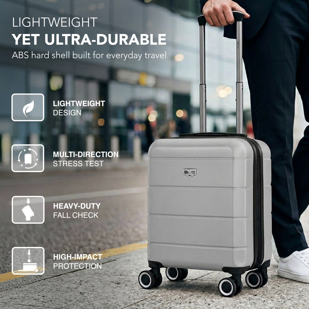 LUGG Jetset 15 Inch ABS Shell Protection Water Resistant & Safe Locking System Easyjet Free Under Seat Luggage (45x33x20cm) - Silver