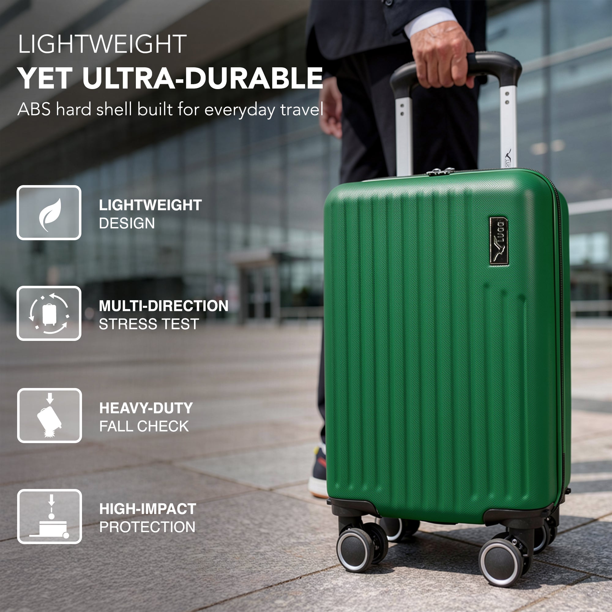 LUGG 40cm Vacay Suitcase ABS Luggage, Aluminium Trolley Handle, 360° Spinner Wheels, Water-Resistant & Durable Material - Airline Compatible (40 x 30 x 20cm)- Forest