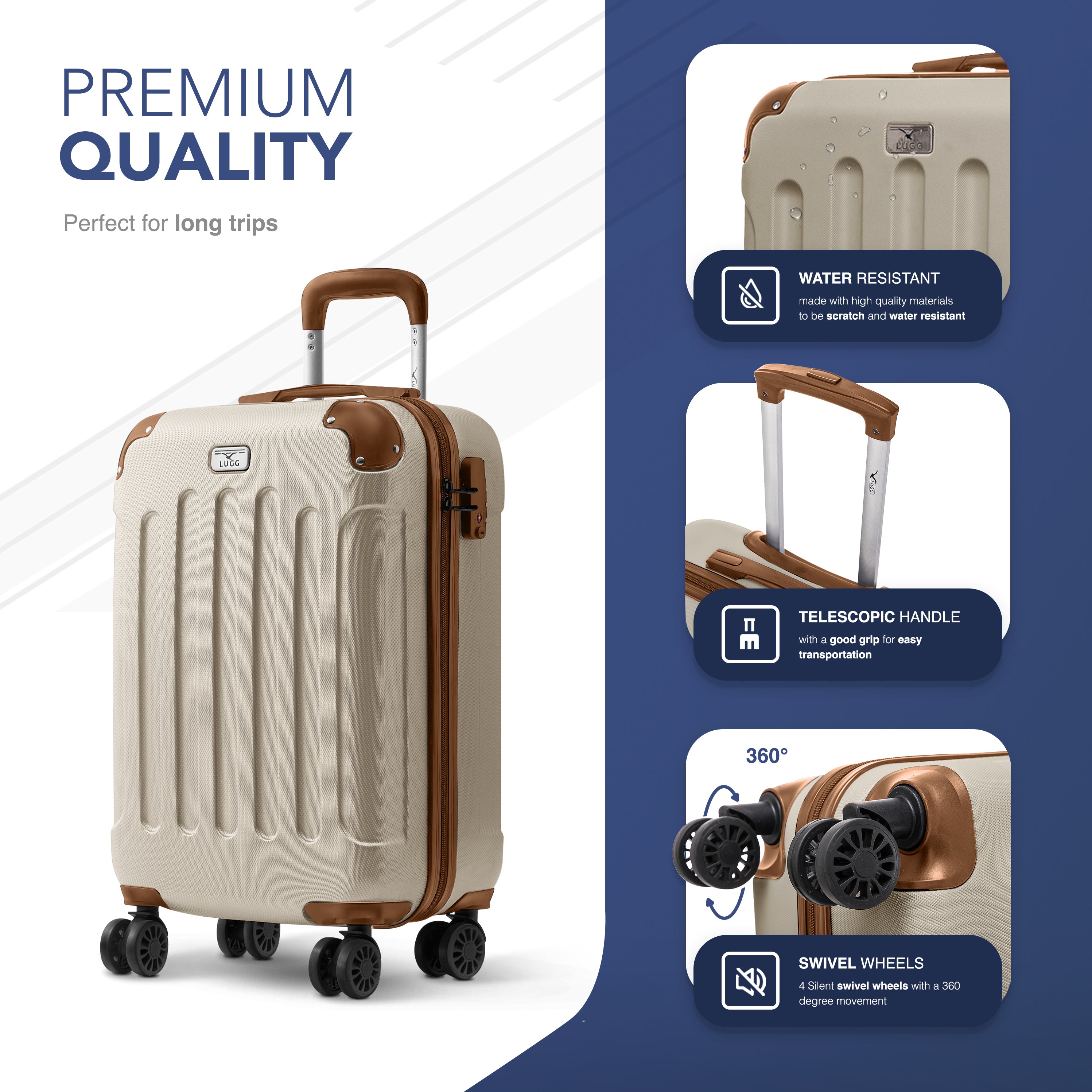 Skywander 20" Cabin Suitcase - 55 x 35 x 20cm in Cream & Brown