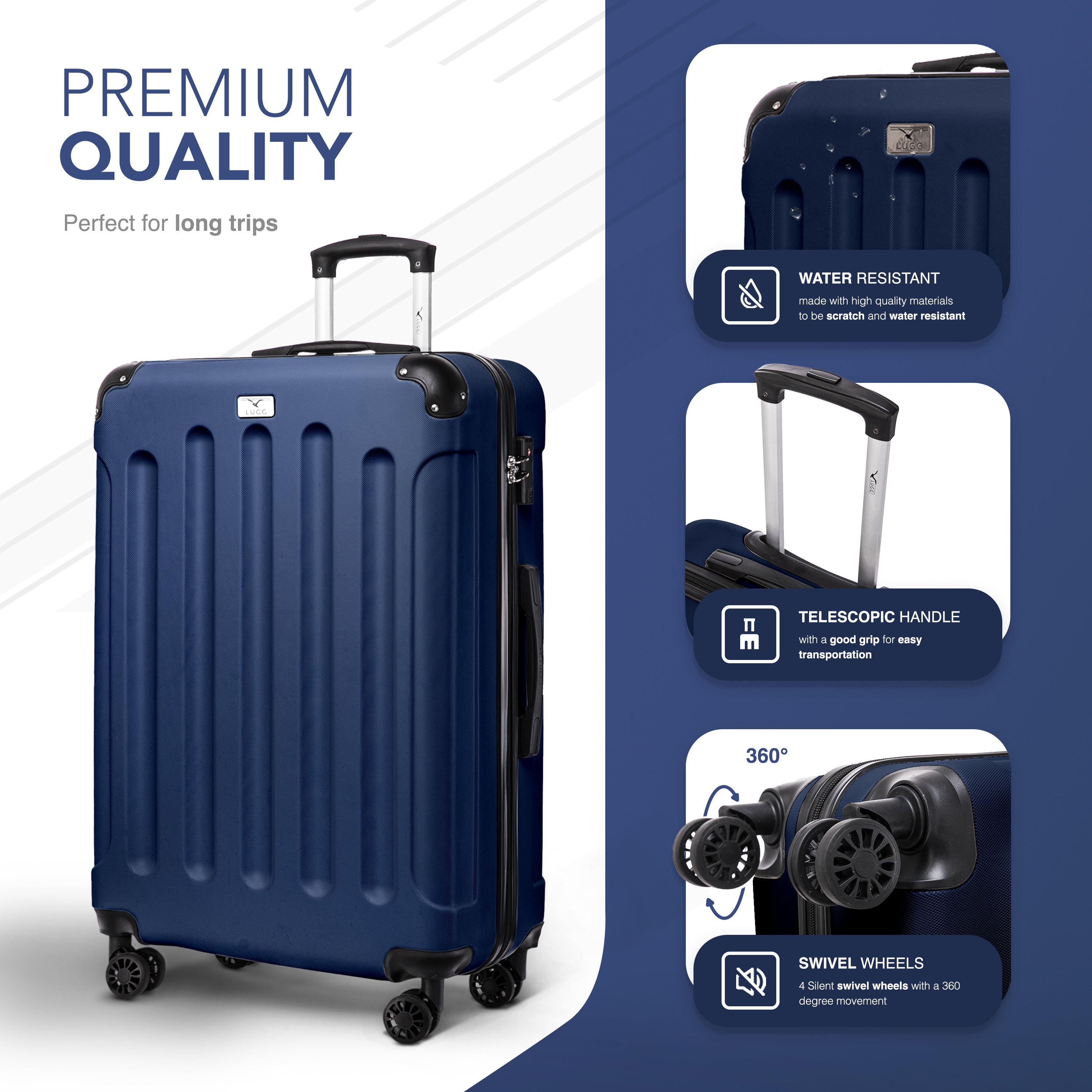 LUGG Skywander 28” Lightweight Luggage - 75cm x 49cm x 29cm - Strong & Lightweight with Secure TSA Lock, Smooth 360° Wheels & Resilient Handle- Midnight Blue