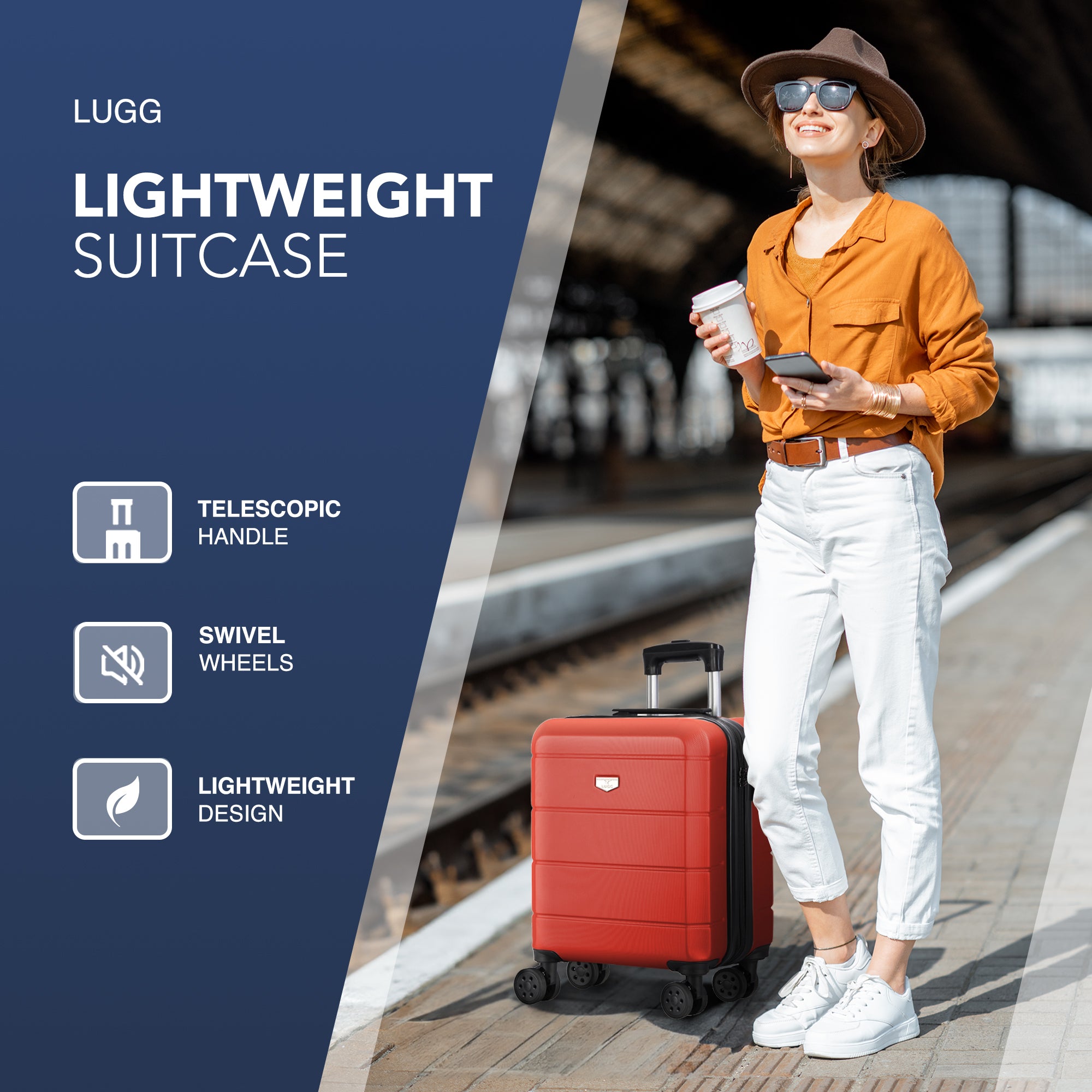 LUGG Jetset 15 Inch ABS Shell Protection Water Resistant & Safe Locking System Easyjet Free Under Seat Luggage (45x33x20cm) - Red