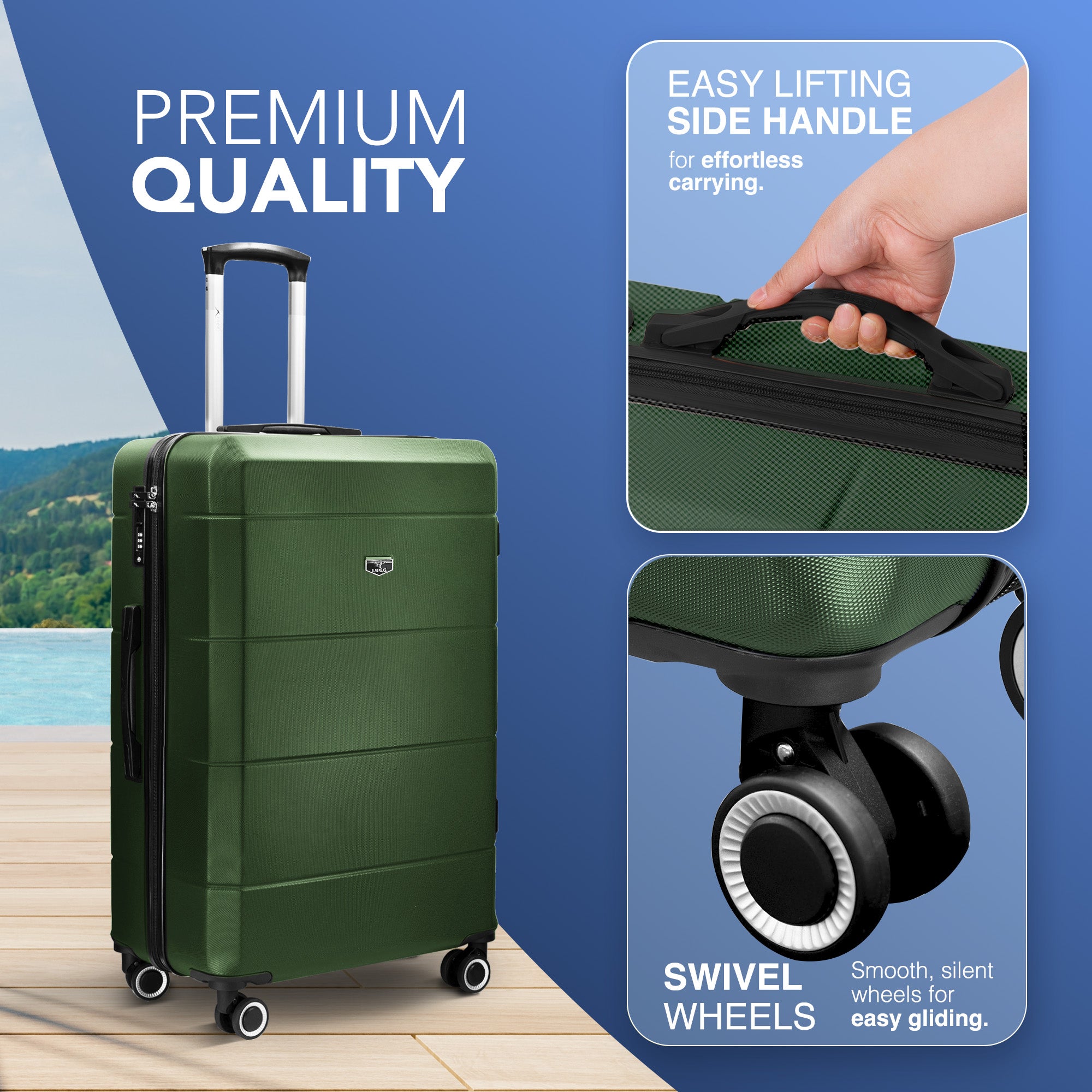 LUGG Jetset 24” Lightweight Travel Carry On Suitcase, ABS, Water Resistant & TSA Lock, Easyjet Overhead- Army Green