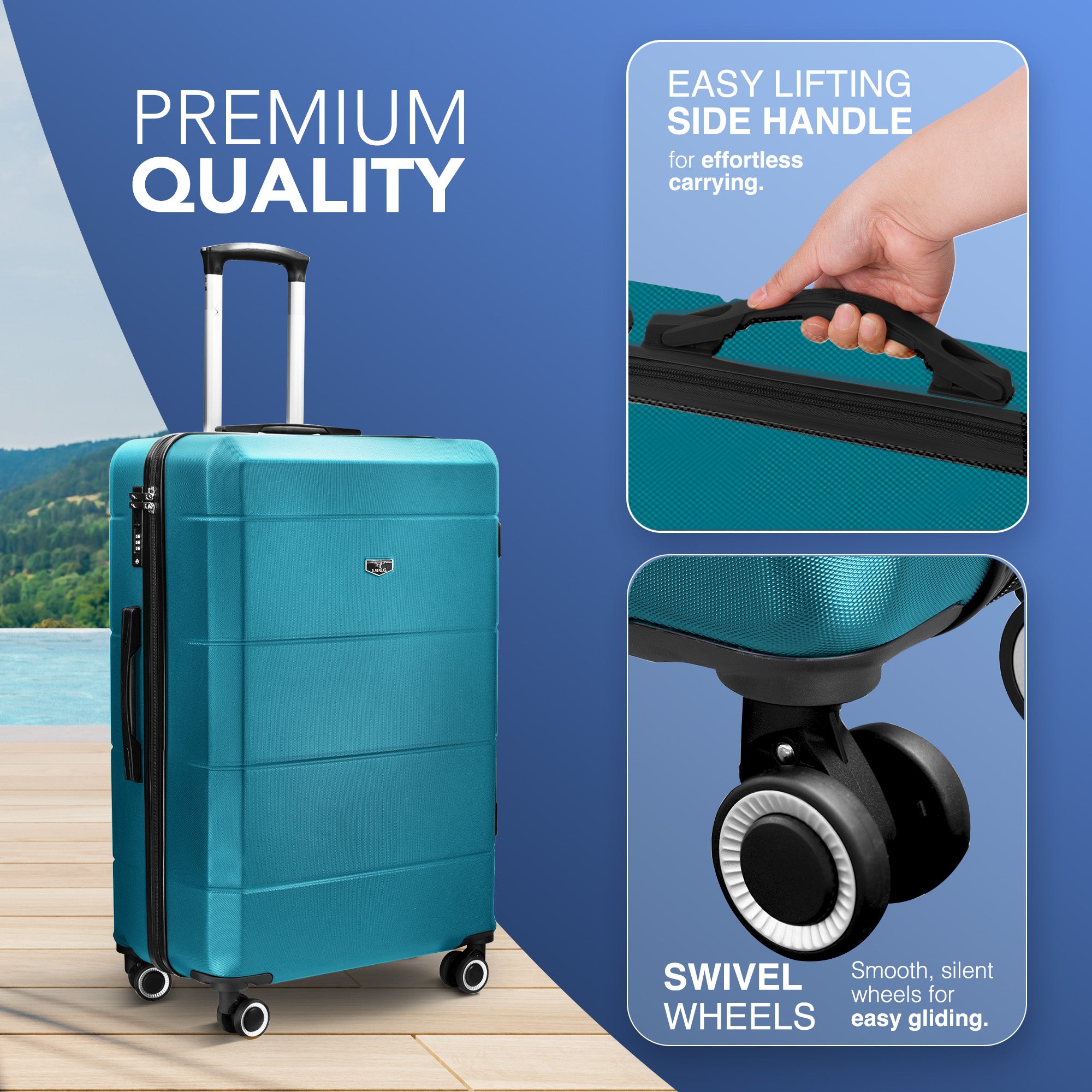 LUGG Jetset 24” Lightweight Travel Carry On Suitcase, ABS, Water Resistant & TSA Lock, Easyjet Overhead- Teal