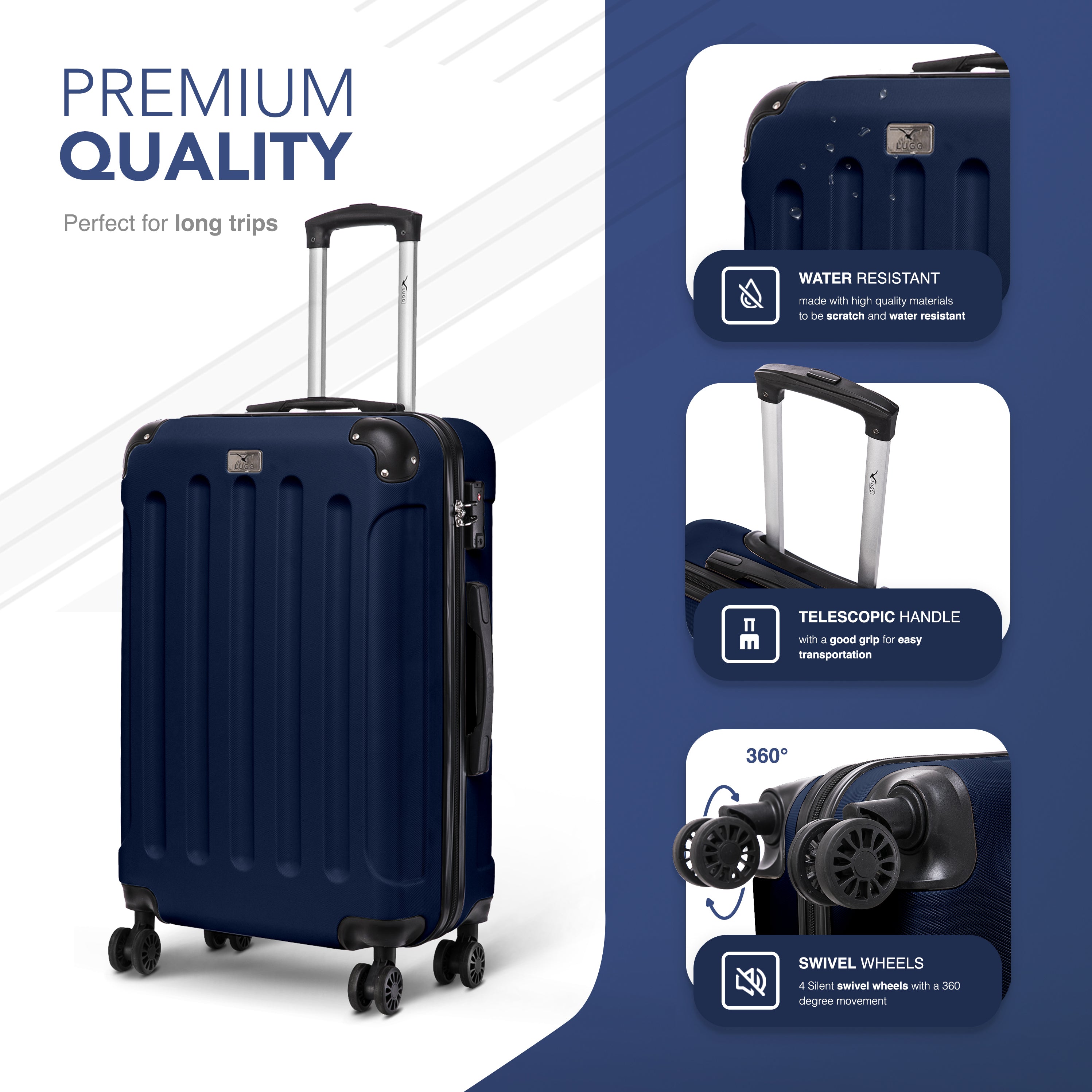 LUGG Skywander 24” Lightweight Underseat Cabin Bag - 67cm x 44cm x 24.5cm – EasyJet Approved Carry-On Suitcase, Durable ABS Hard Shell- Midnight Blue