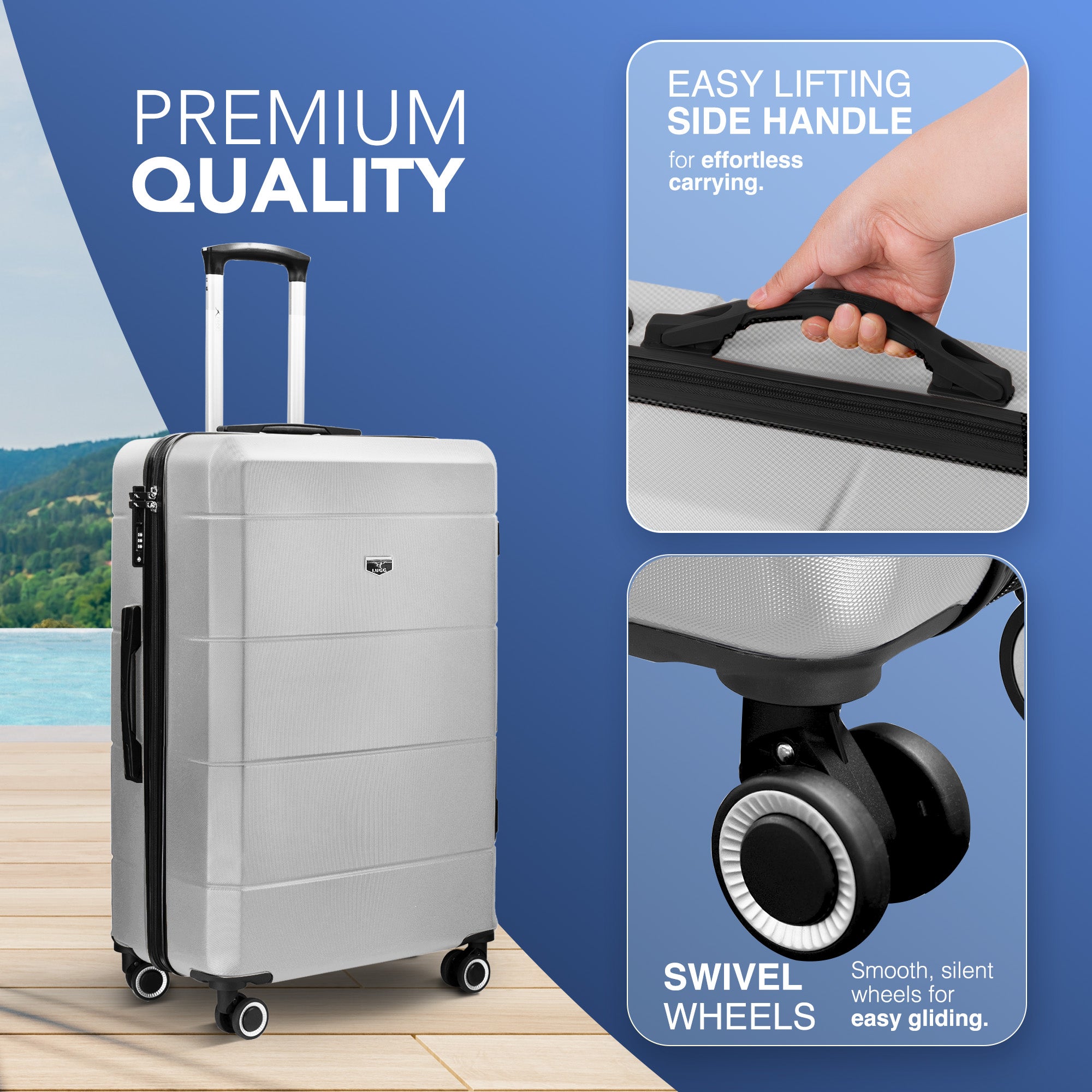 LUGG Jetset 24” Lightweight Travel Carry On Suitcase, ABS, Water Resistant & TSA Lock, Easyjet Overhead- Silver