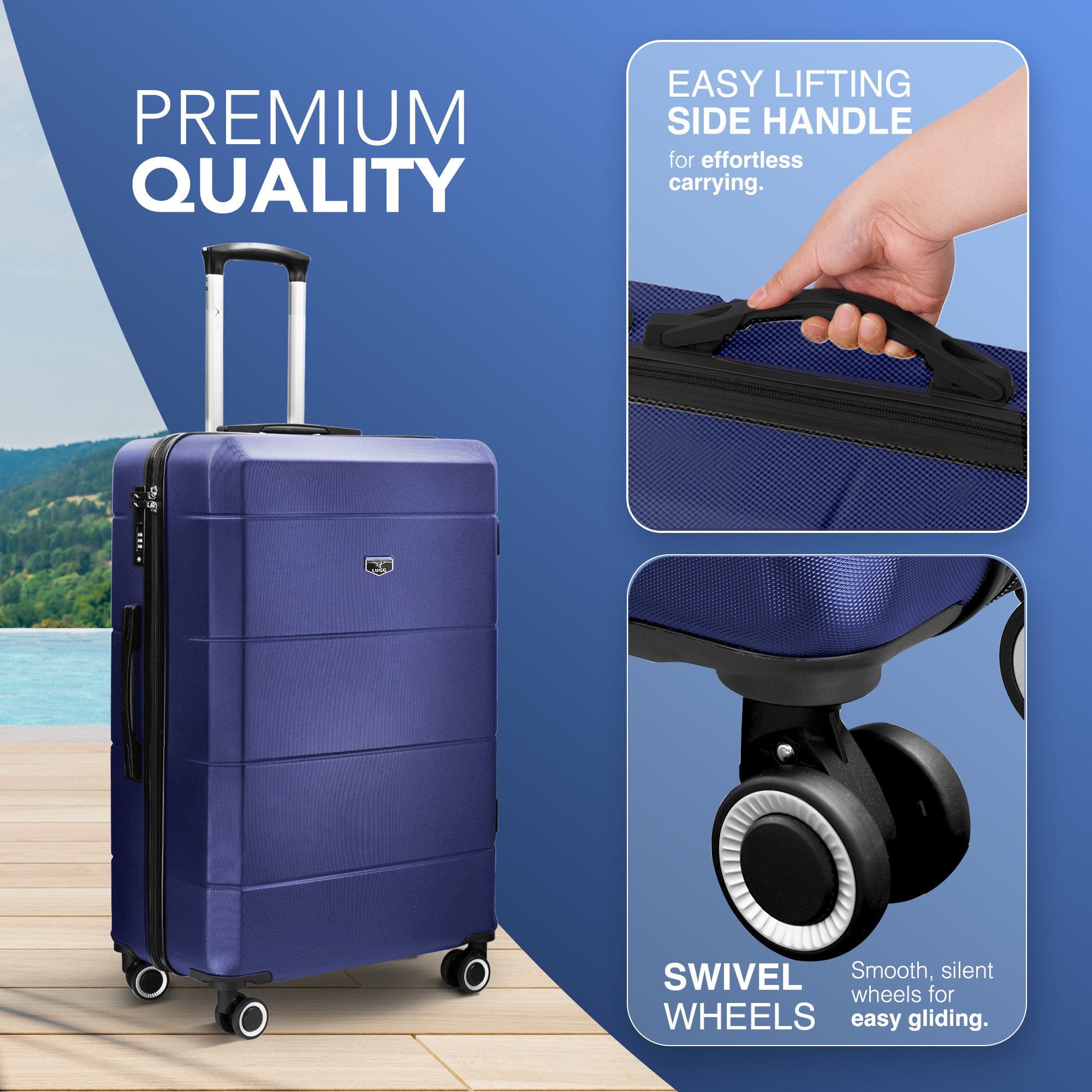 LUGG Jetset 24” Lightweight Travel Carry On Suitcase, ABS, Water Resistant & TSA Lock, Easyjet Overhead- Midnight Blue