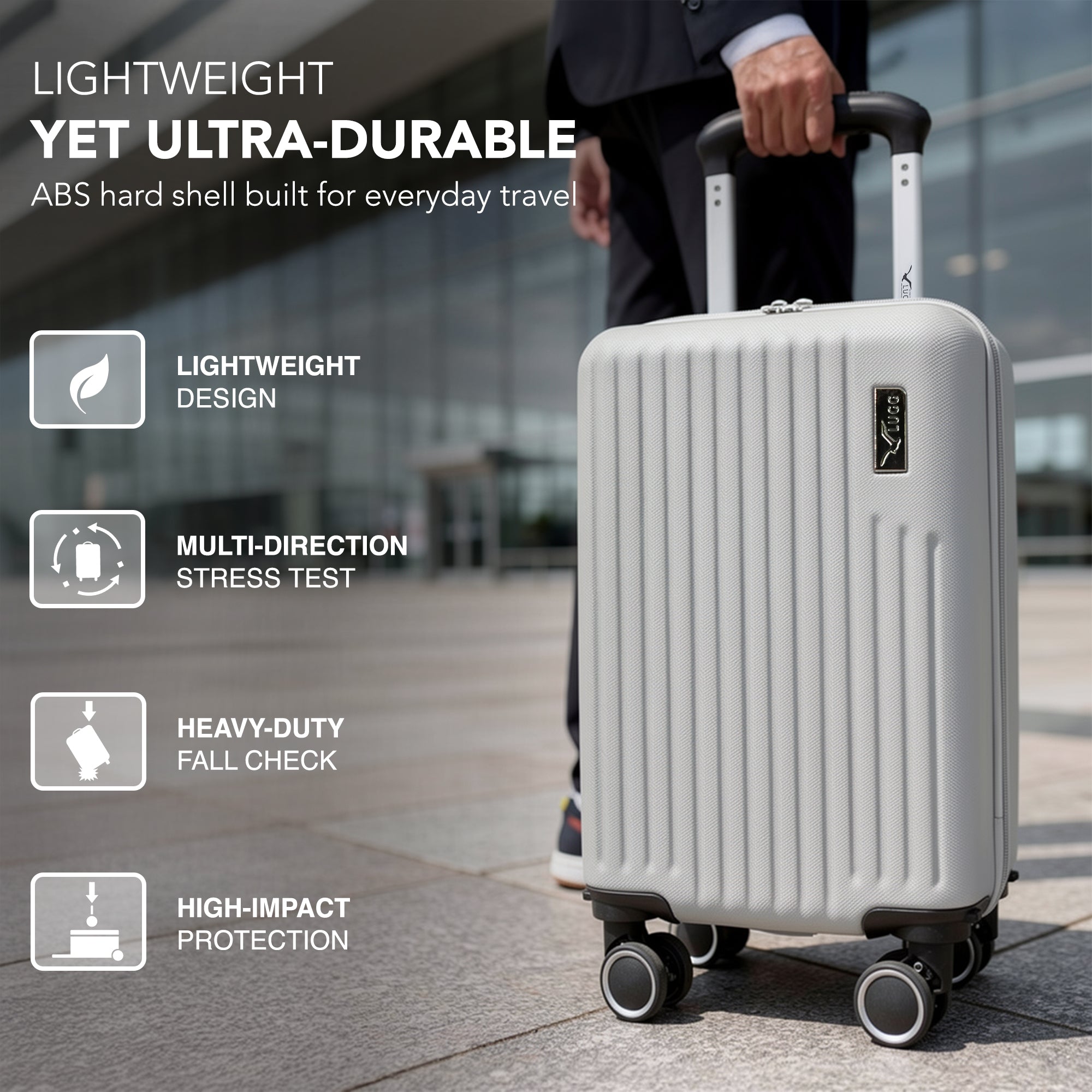 LUGG 40cm Vacay Suitcase ABS Luggage, Aluminium Trolley Handle, 360° Spinner Wheels, Water-Resistant & Durable Material - Airline Compatible (40 x 30 x 20cm)- Pearl