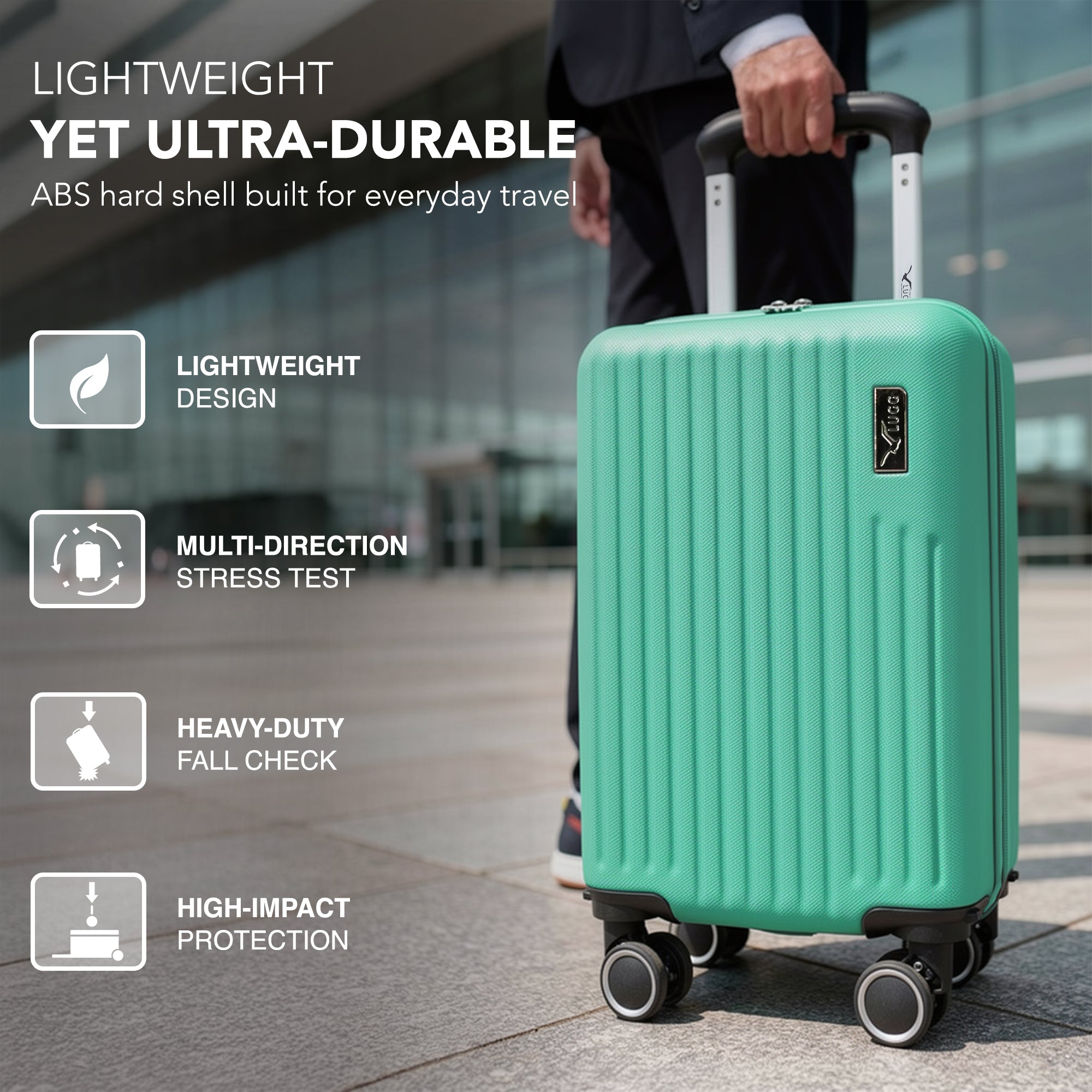 LUGG 40cm Vacay Suitcase ABS Luggage, Aluminium Trolley Handle, 360° Spinner Wheels, Water-Resistant & Durable Material - Airline Compatible (40 x 30x 20 cm)- Mint