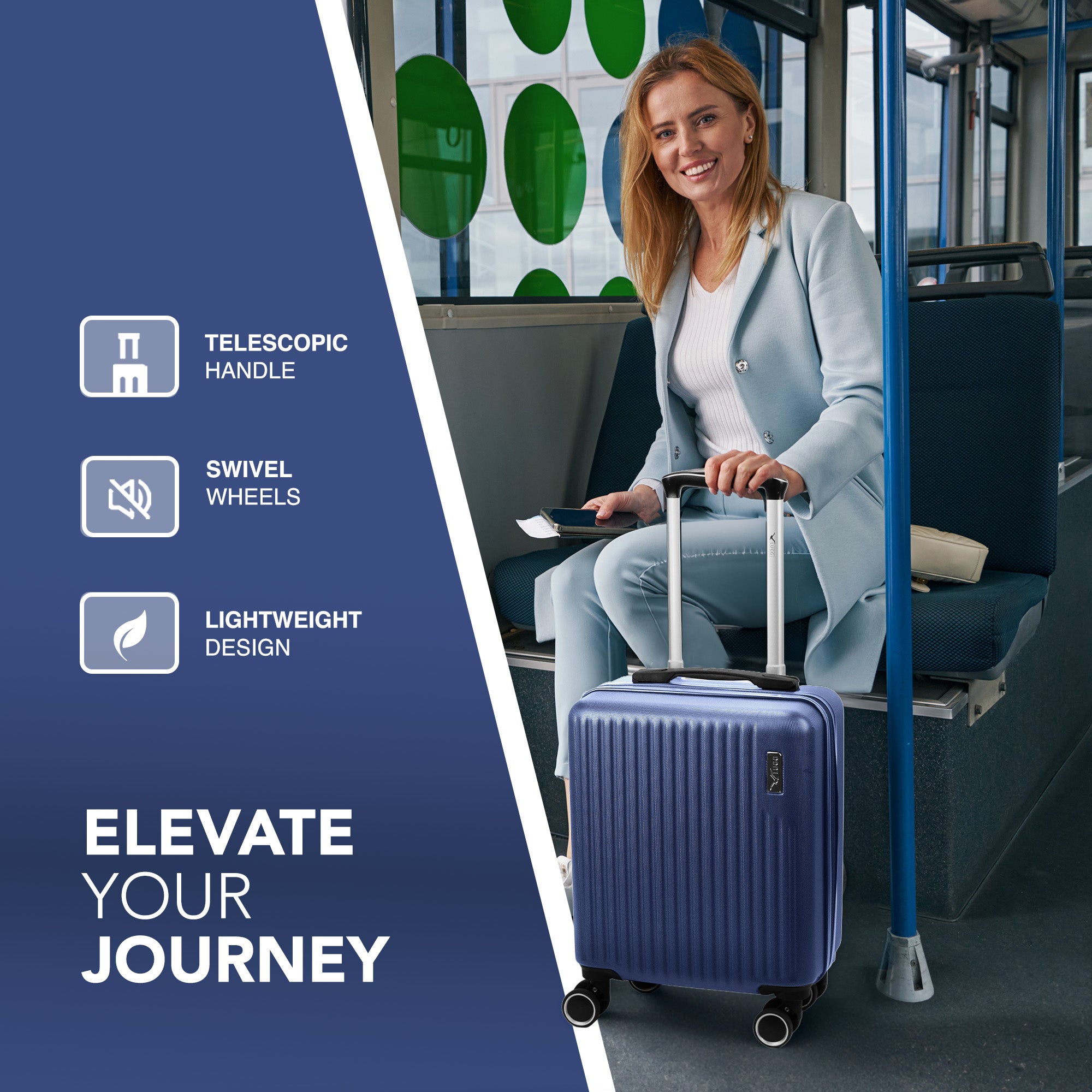 Vacay 15” Suitcase ABS Luggage, Aluminium Trolley Handle, 360° Spinner Wheels - Airline Compatible (45 x 33x 20cm) - Dusk