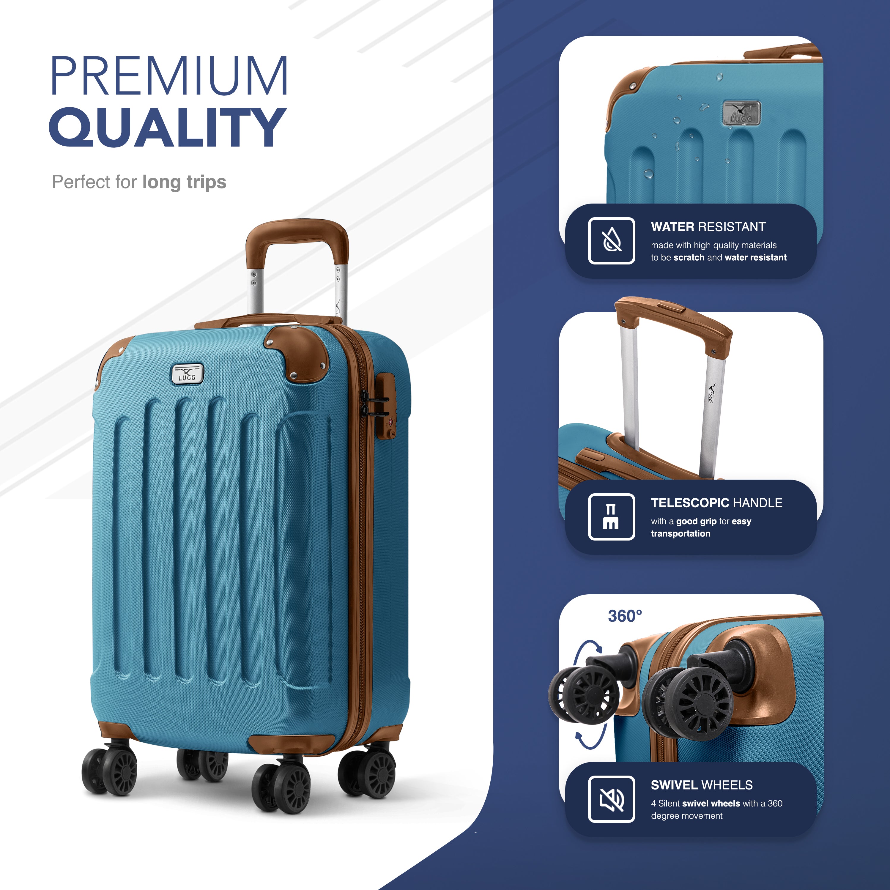 20" Skywander Cabin Suitcase - Blue & Brown