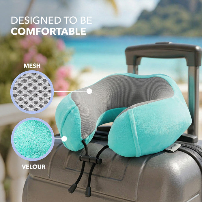 Memory Foam Travel Neck Pillow for Flights – Turquoise