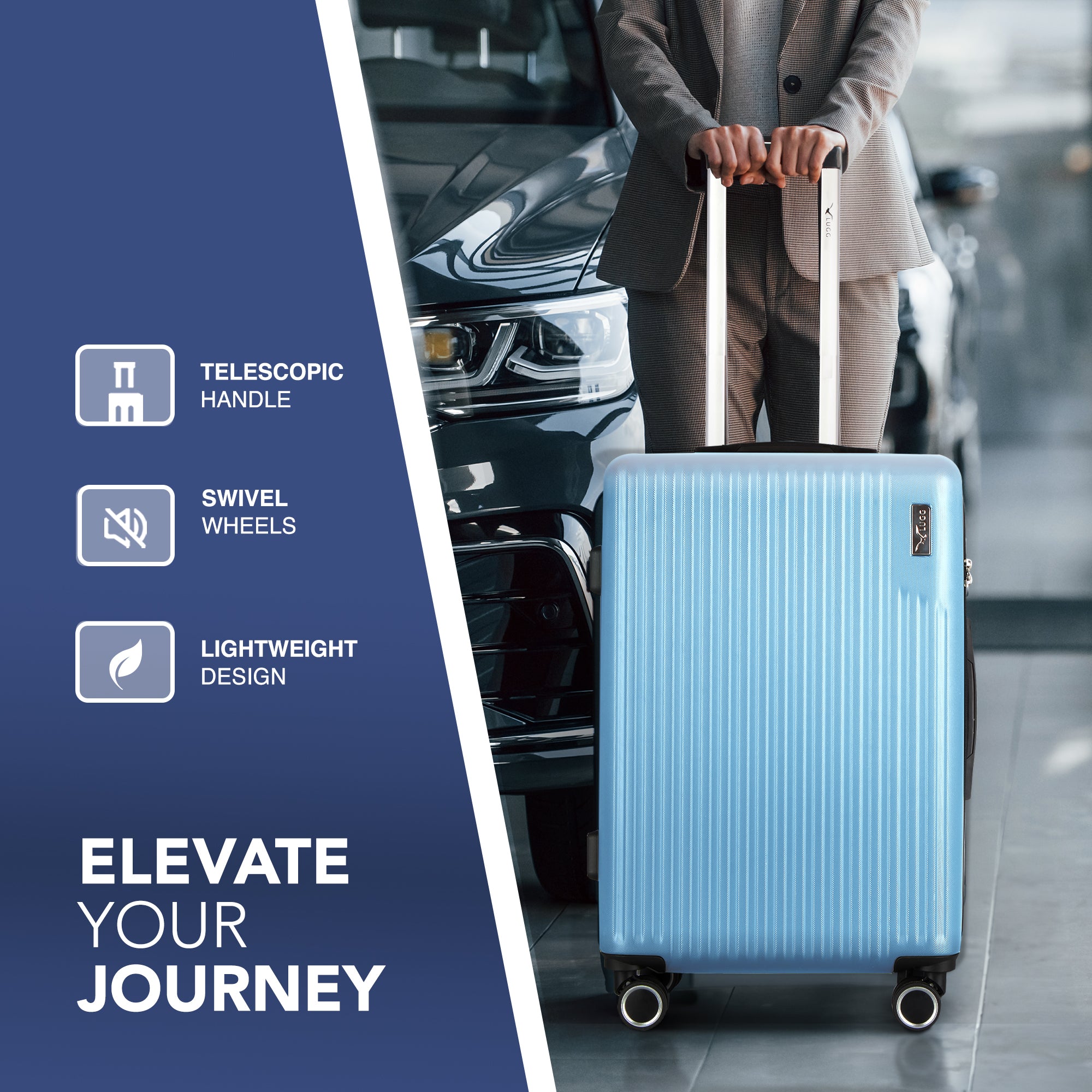 Vacay 20” Suitcase ABS Luggage with TSA Indent Lock, Aluminium Trolley Handle, 360° Spinner Wheels - Airline Compatible (55 x 35 x 23cm) - Sky Blue