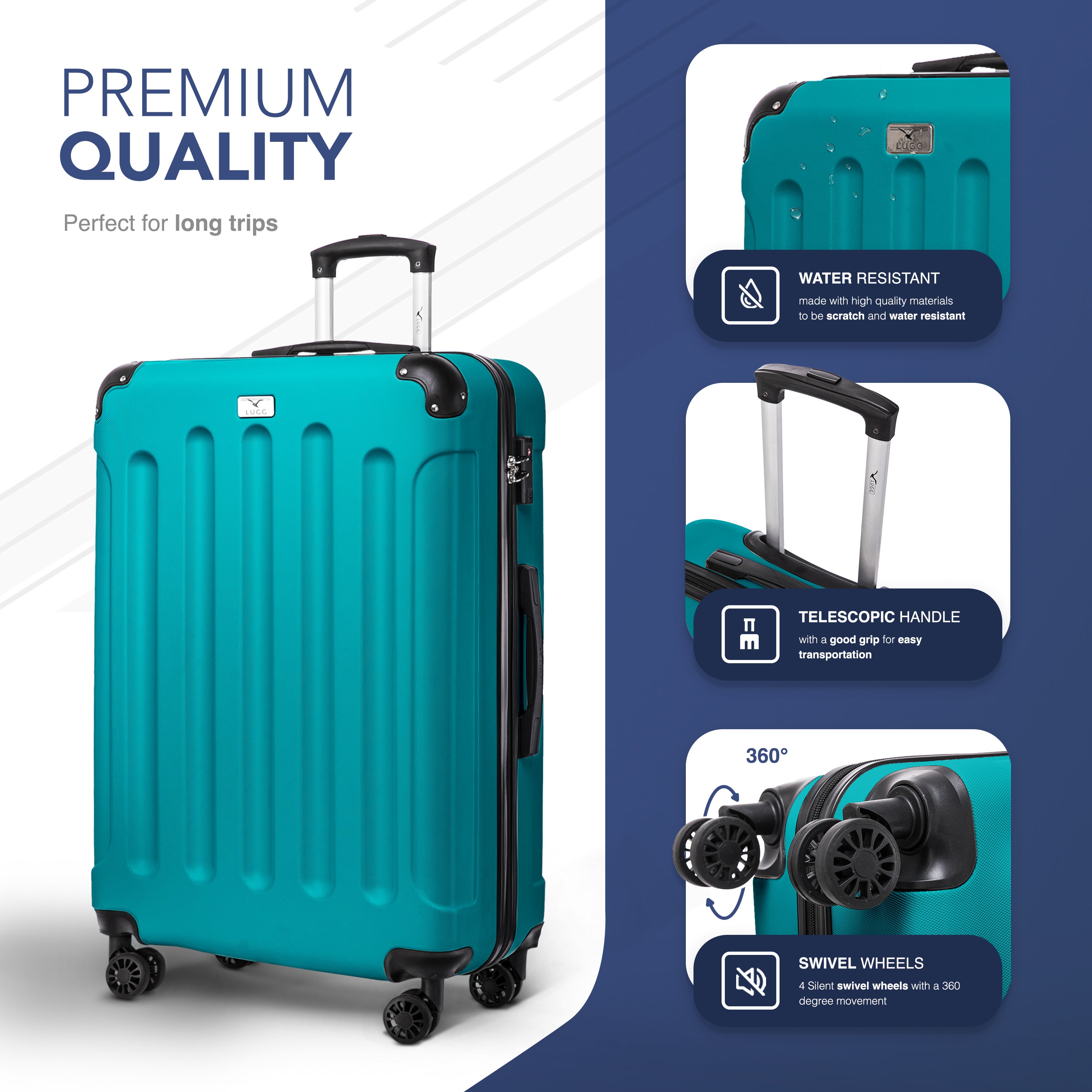 LUGG Skywander 28” Lightweight Luggage - 75cm x 49cm x 29cm - Strong & Lightweight with Secure TSA Lock, Smooth 360° Wheels & Resilient Handle- Teal