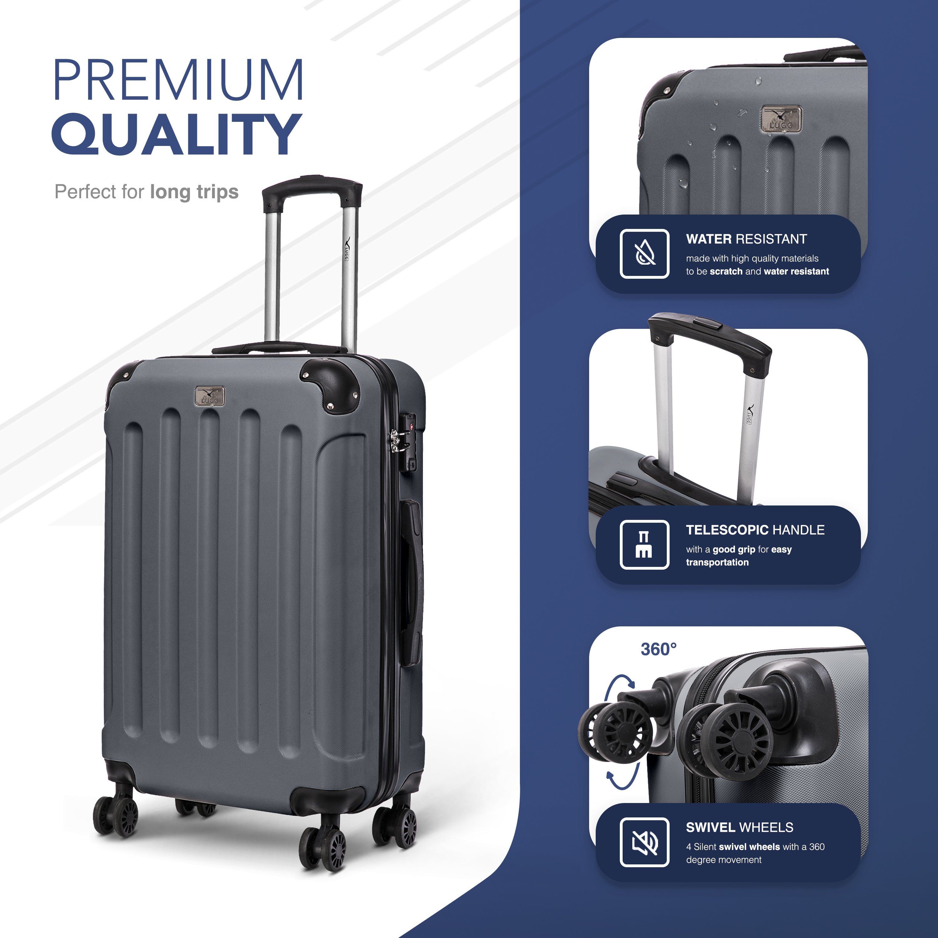 LUGG Skywander 24” Lightweight Underseat Cabin Bag - 67cm x 44cm x 24.5cm – EasyJet Approved Carry-On Suitcase, Durable ABS Hard Shell- Silver