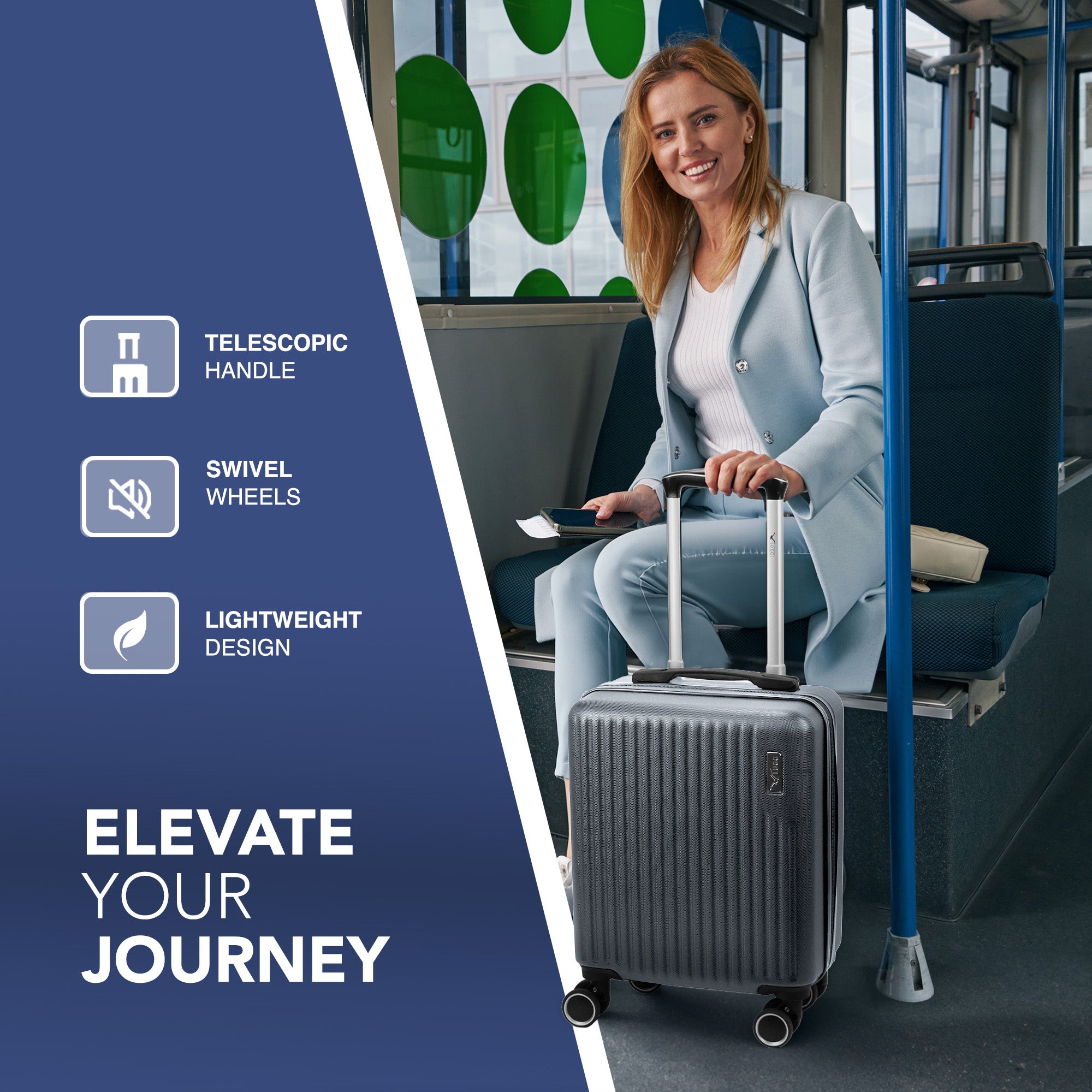 Vacay 15” Suitcase ABS Luggage, Aluminium Trolley Handle, 360° Spinner Wheels - Airline Compatible (45 x 33x 20cm) - Raven