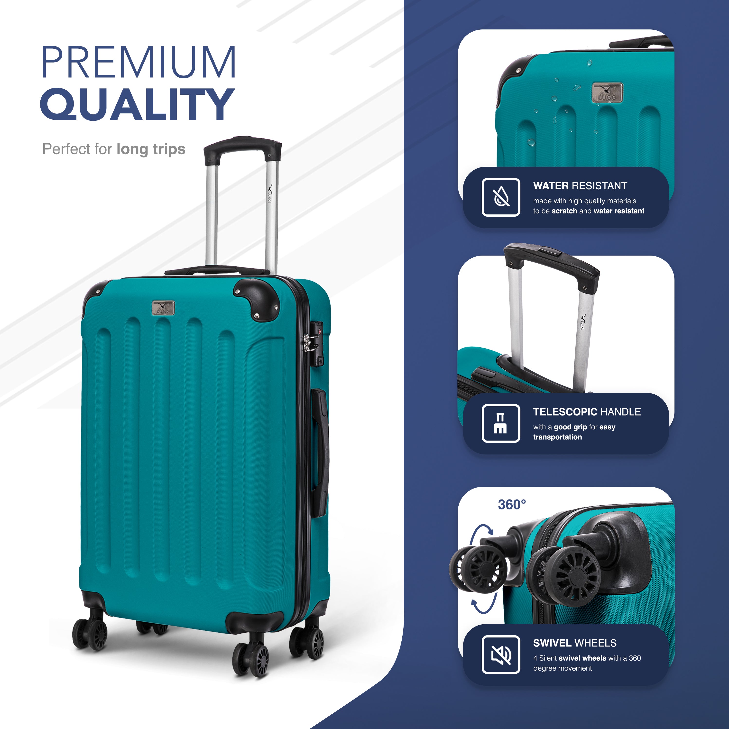 LUGG Skywander 24” Lightweight Underseat Cabin Bag - 67cm x 44cm x 24.5cm – EasyJet Approved Carry-On Suitcase, Durable ABS Hard Shell- Teal