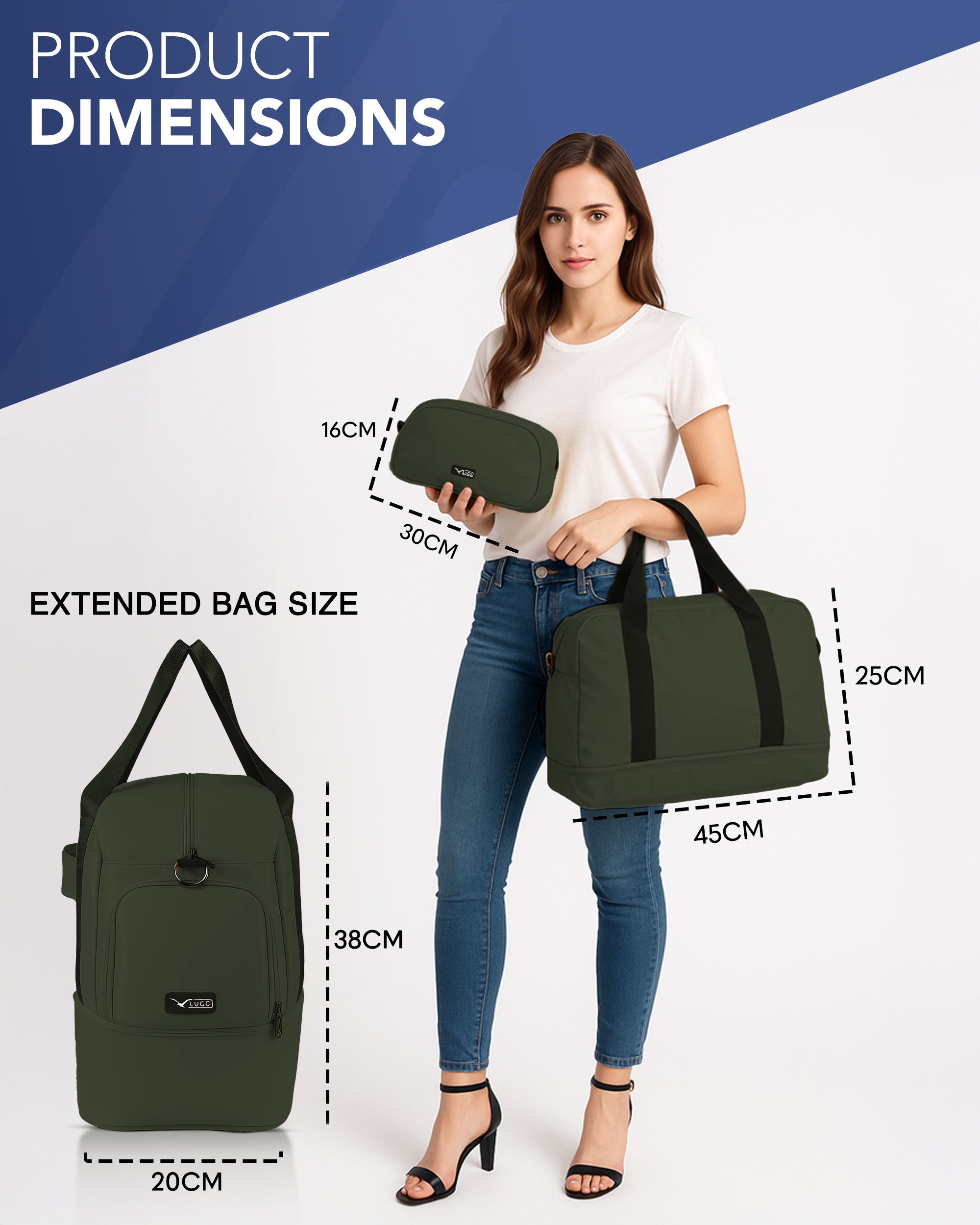 LUGG Duffle & Toiletry Bag Set – Waterproof Travel Bags for Men & Women - Army Green