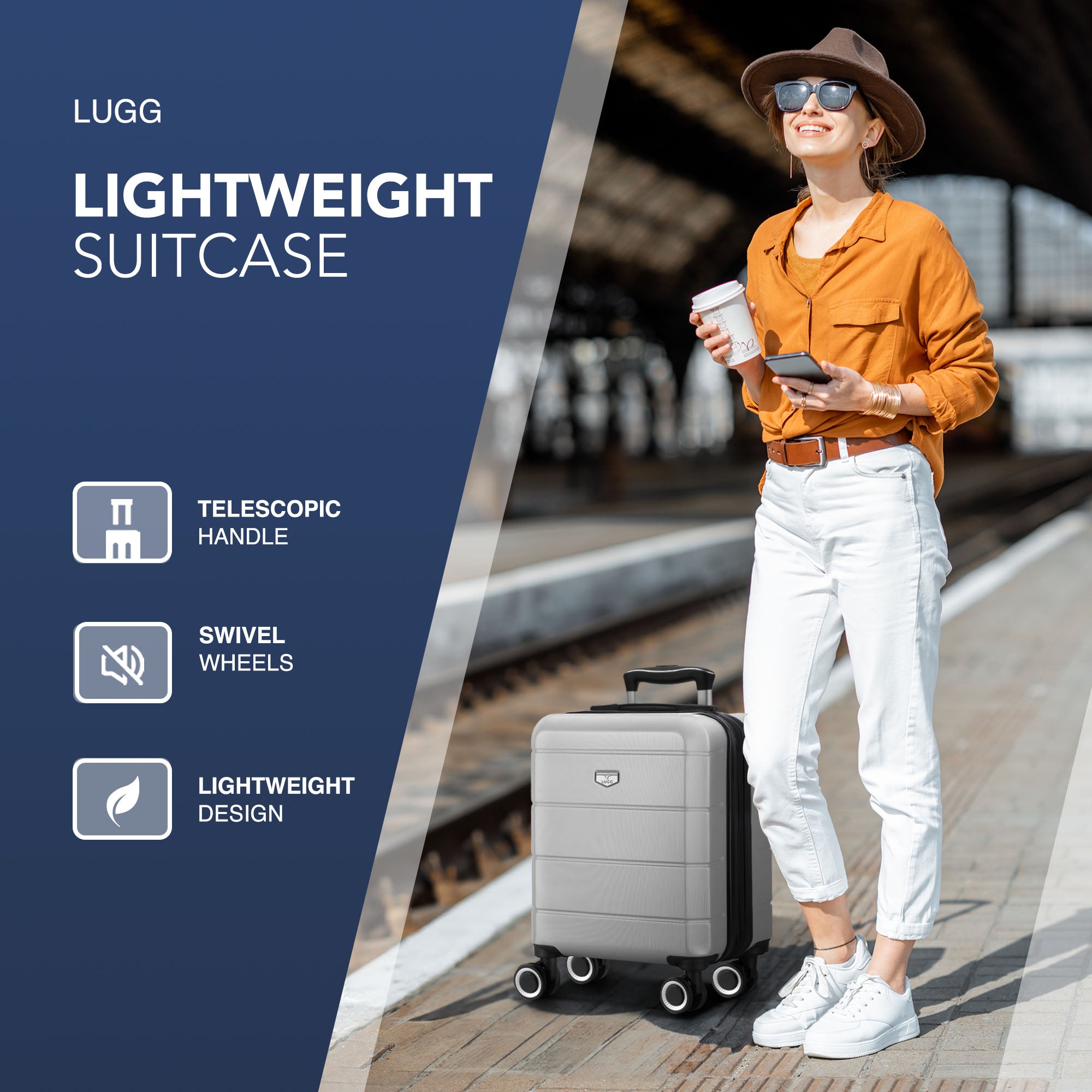 LUGG Jetset 15 Inch ABS Shell Protection Water Resistant & Safe Locking System Easyjet Free Under Seat Luggage (45x33x20cm) - Silver