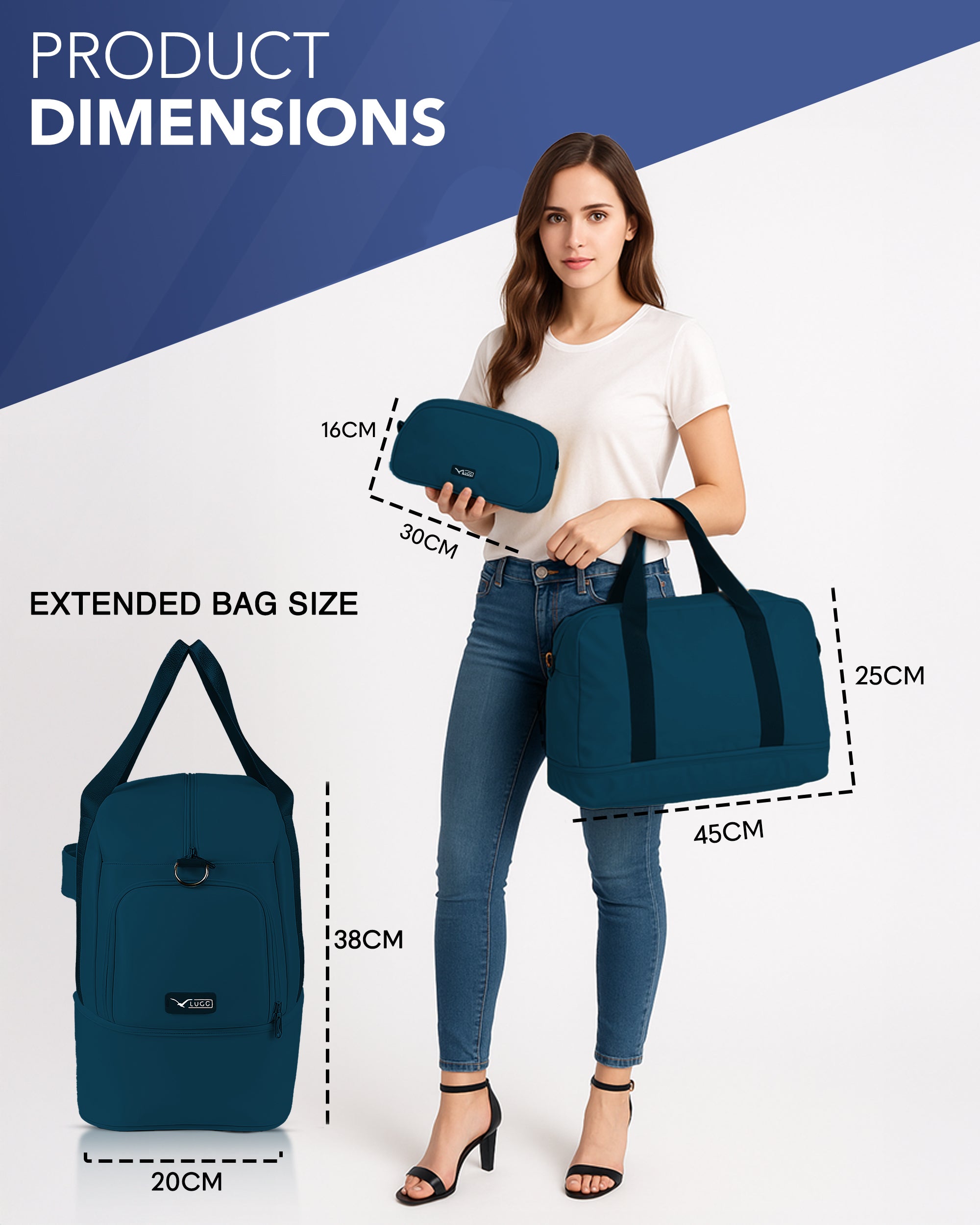 LUGG Duffle & Toiletry Bag Set – Waterproof Travel Bags for Men & Women - Teal