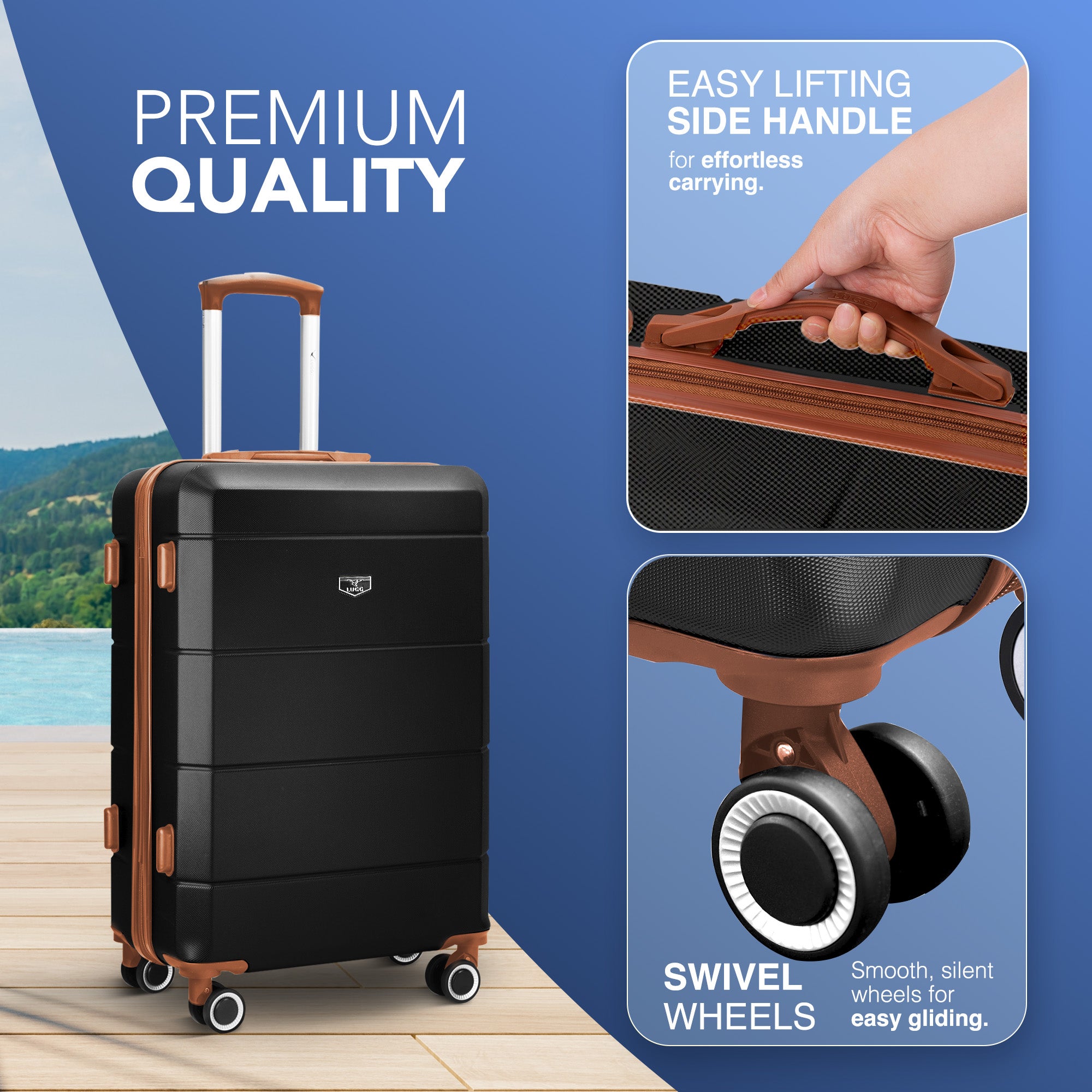 Jetset 3pc Suitcase Set in Black & Brown