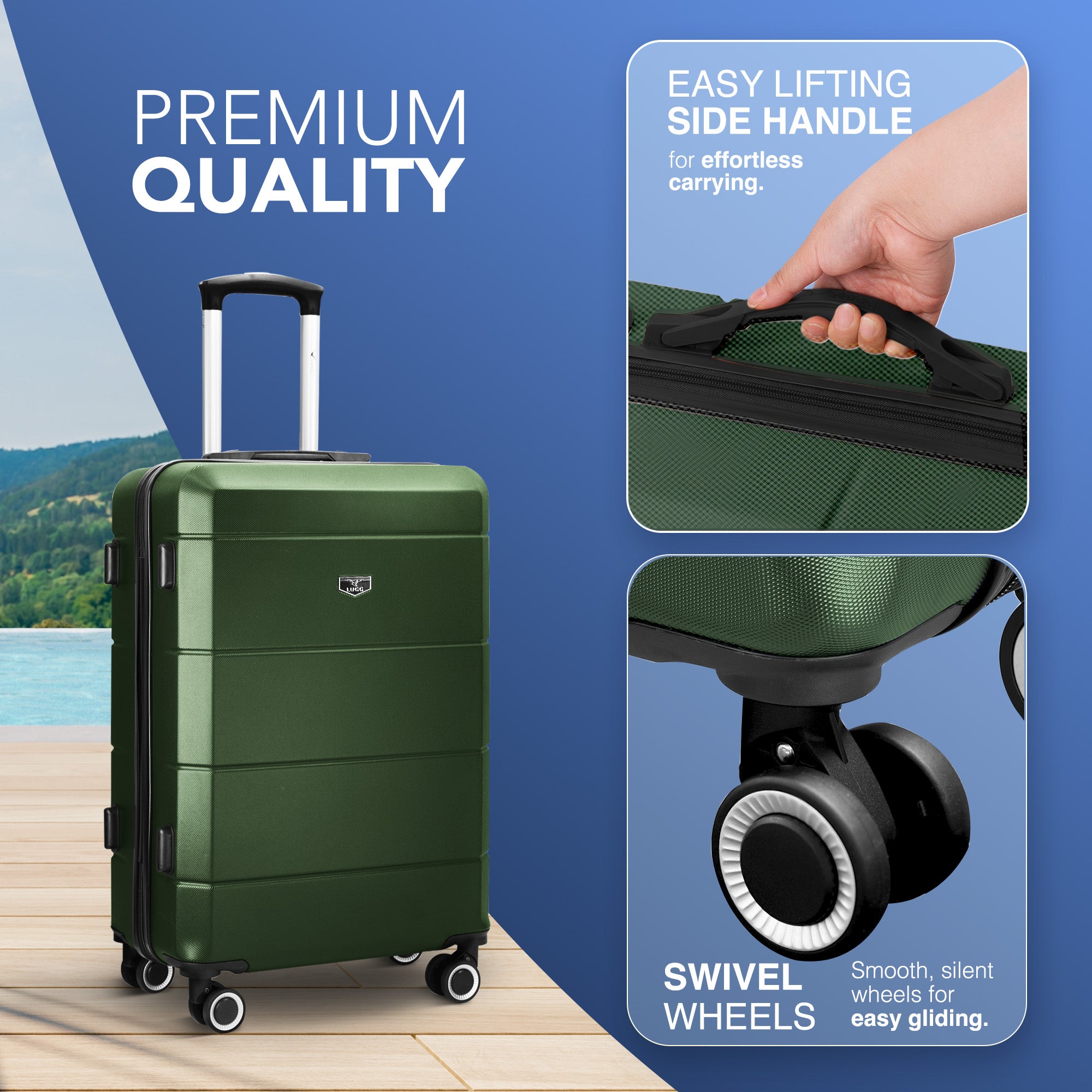 Jetset 3pc Suitcase Set in Army Green