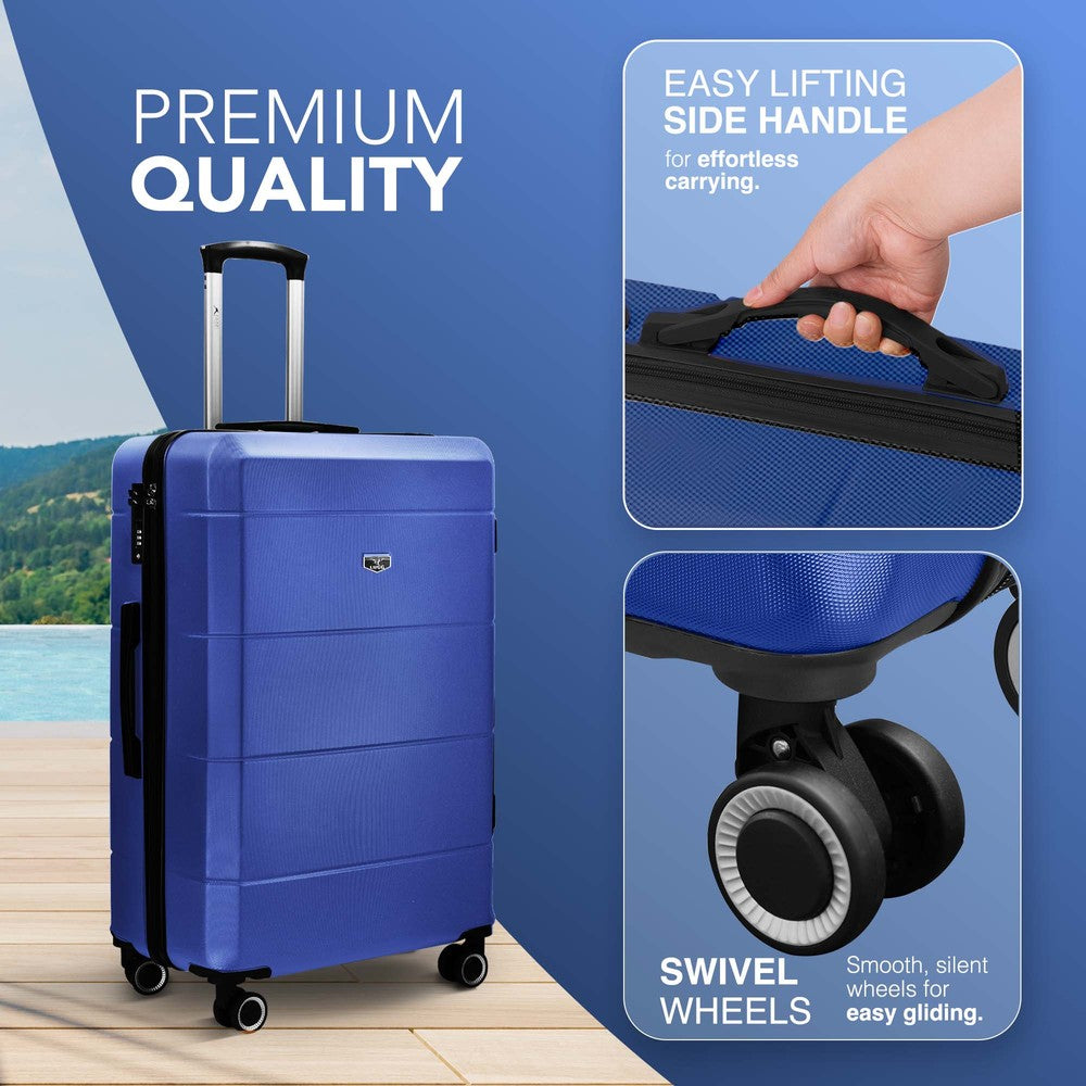 LUGG Jetset 24” Lightweight Travel Carry On Suitcase, ABS, Water Resistant & TSA Lock, Easyjet Overhead- Blue