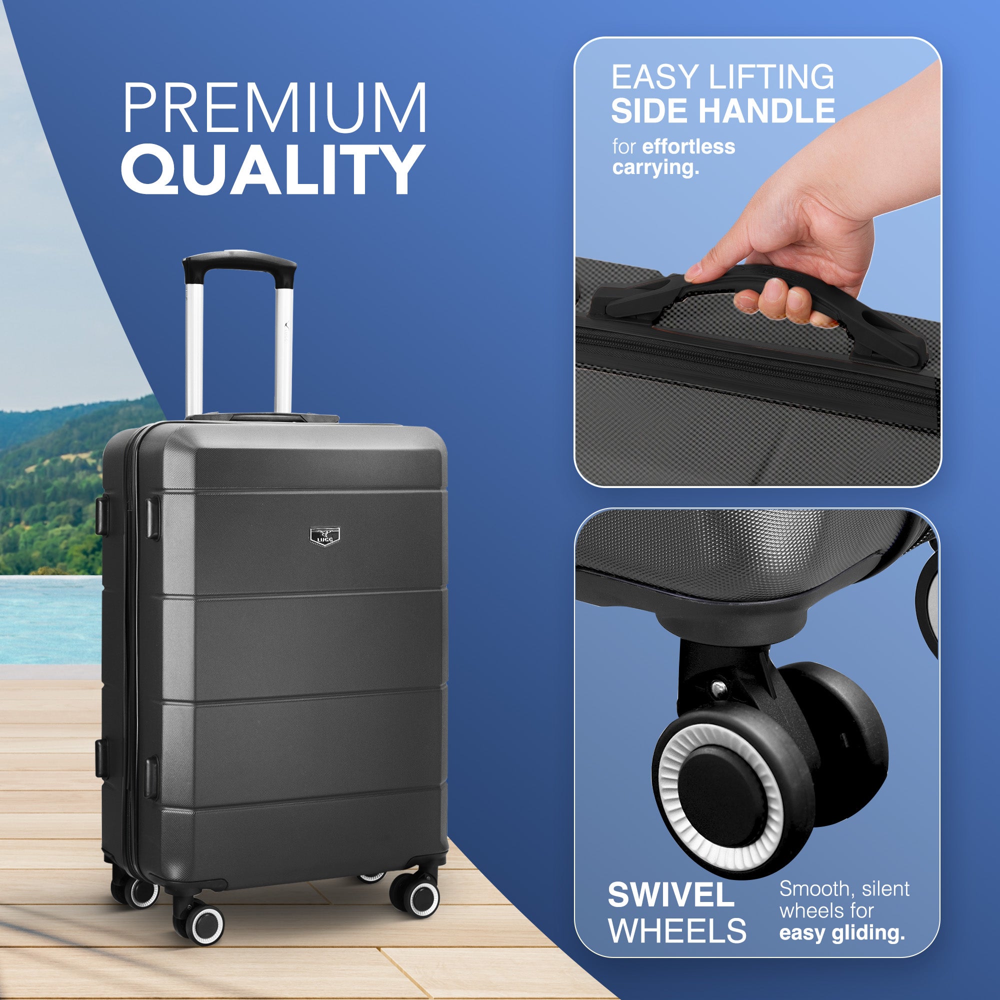 Jetset 3pc Suitcase Set in Gunmetal Grey