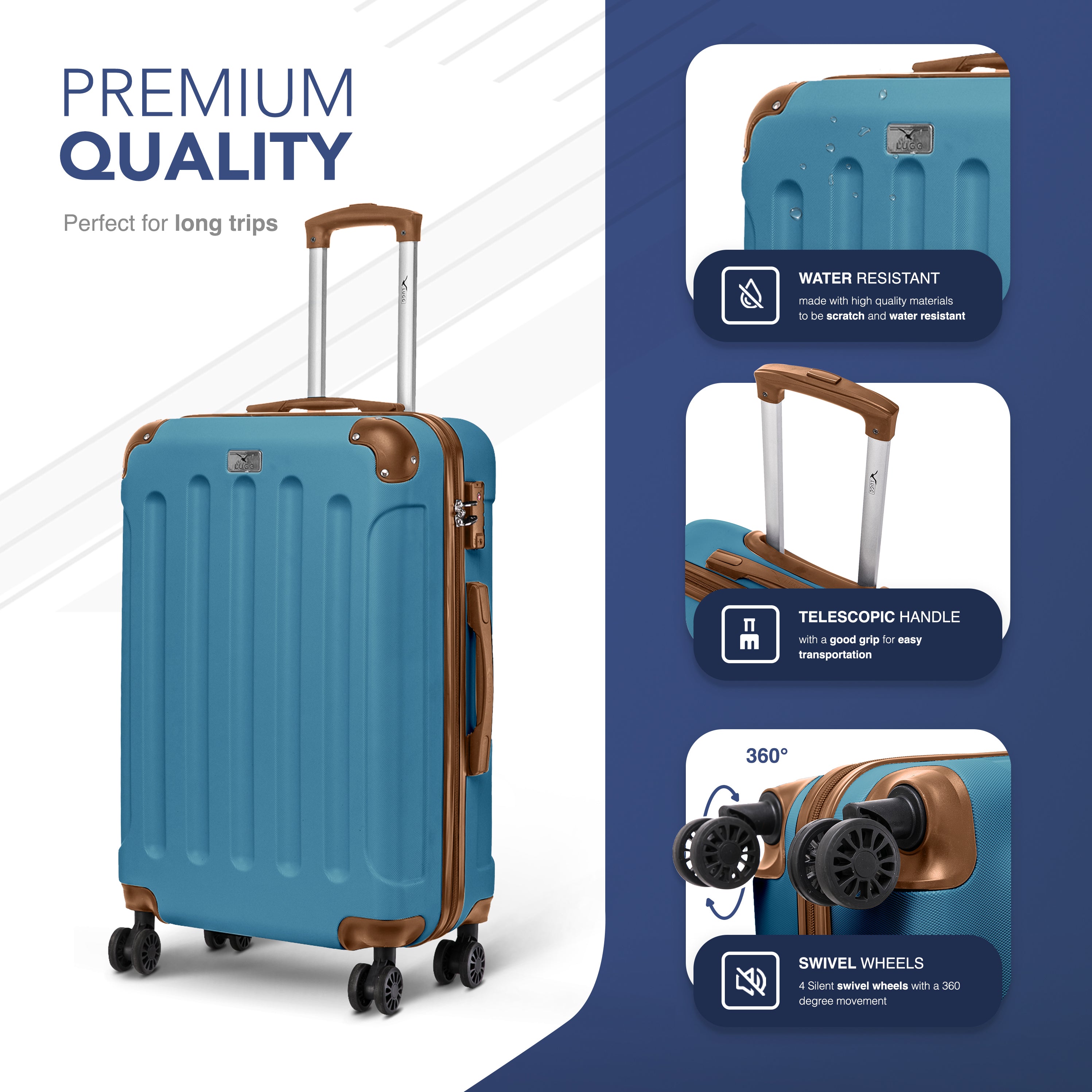 LUGG Skywander 24” Lightweight Underseat Cabin Bag - 67cm x 44cm x 24.5cm – EasyJet Approved Carry-On Suitcase, Durable ABS Hard Shell- Blue & Brown