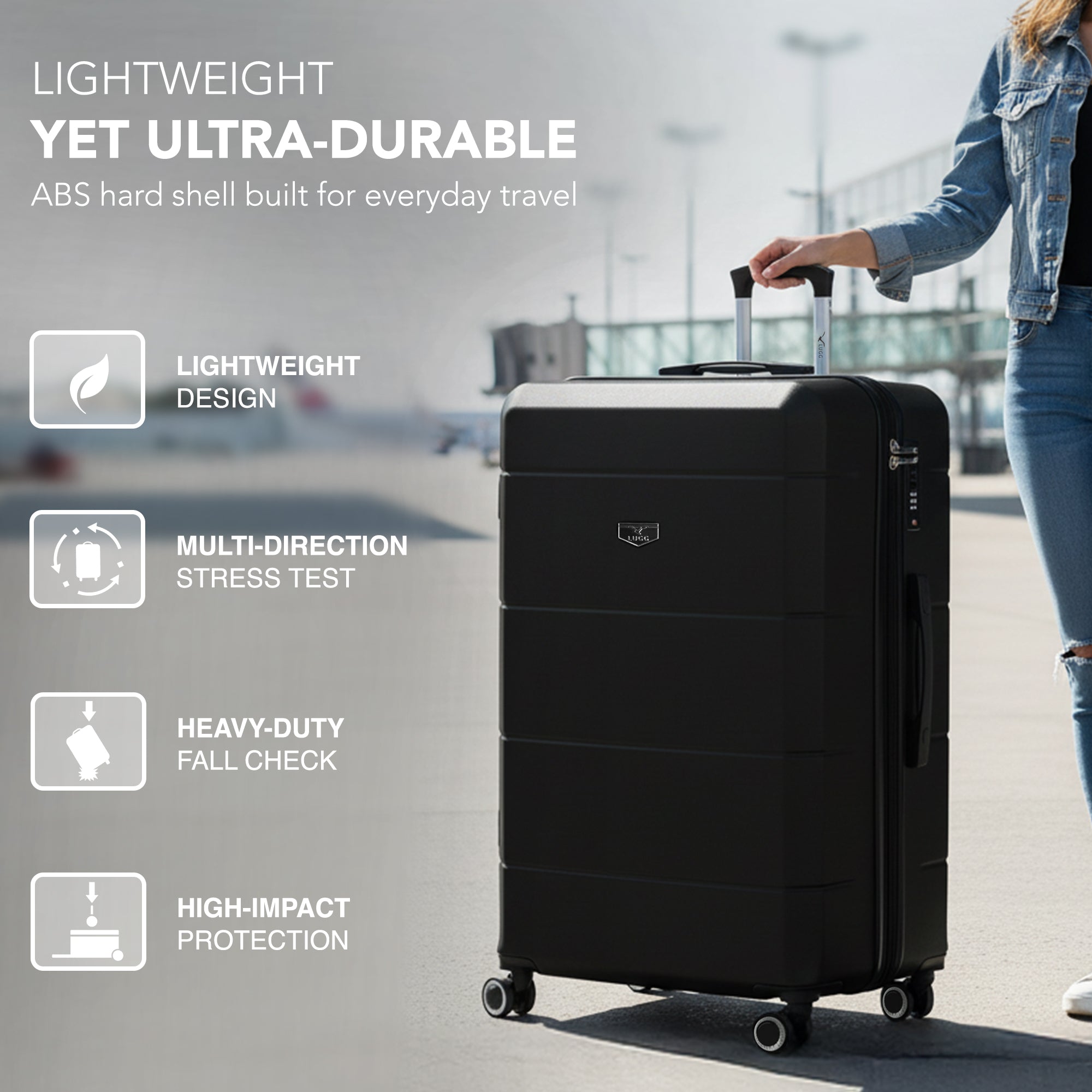 Jetset 32" Large Suitcase – Lightweight Hard Shell Luggage with TSA Lock – Water-Resistant ABS Spinner Suitcase – 4 Wheels – 86x58x31cm Travel Bag - Black