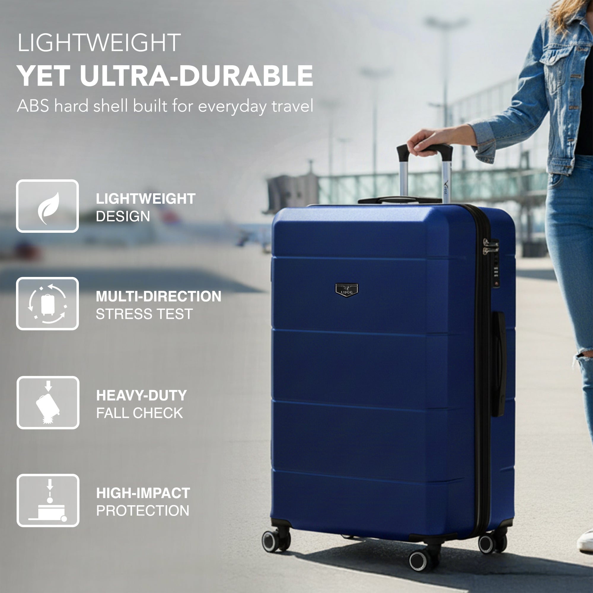 Jetset 32" Large Suitcase – Lightweight Hard Shell Luggage with TSA Lock – Water-Resistant ABS Spinner Suitcase – 4 Wheels – 86x58x31cm Travel Bag - Midnight Blue