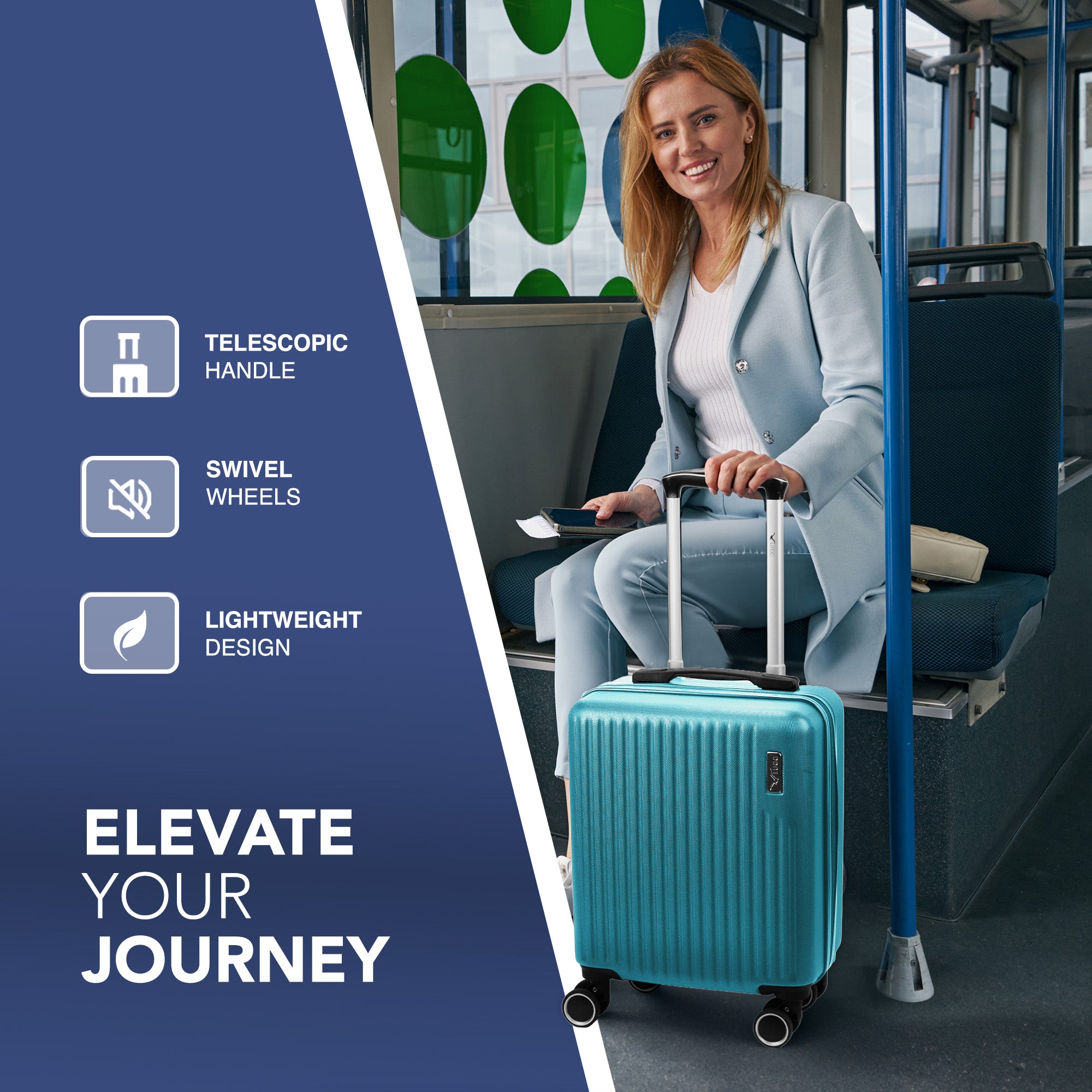 Vacay 15” Suitcase ABS Luggage, Aluminium Trolley Handle, 360° Spinner Wheels - Airline Compatible (45 x 33x 20cm) - Ocean