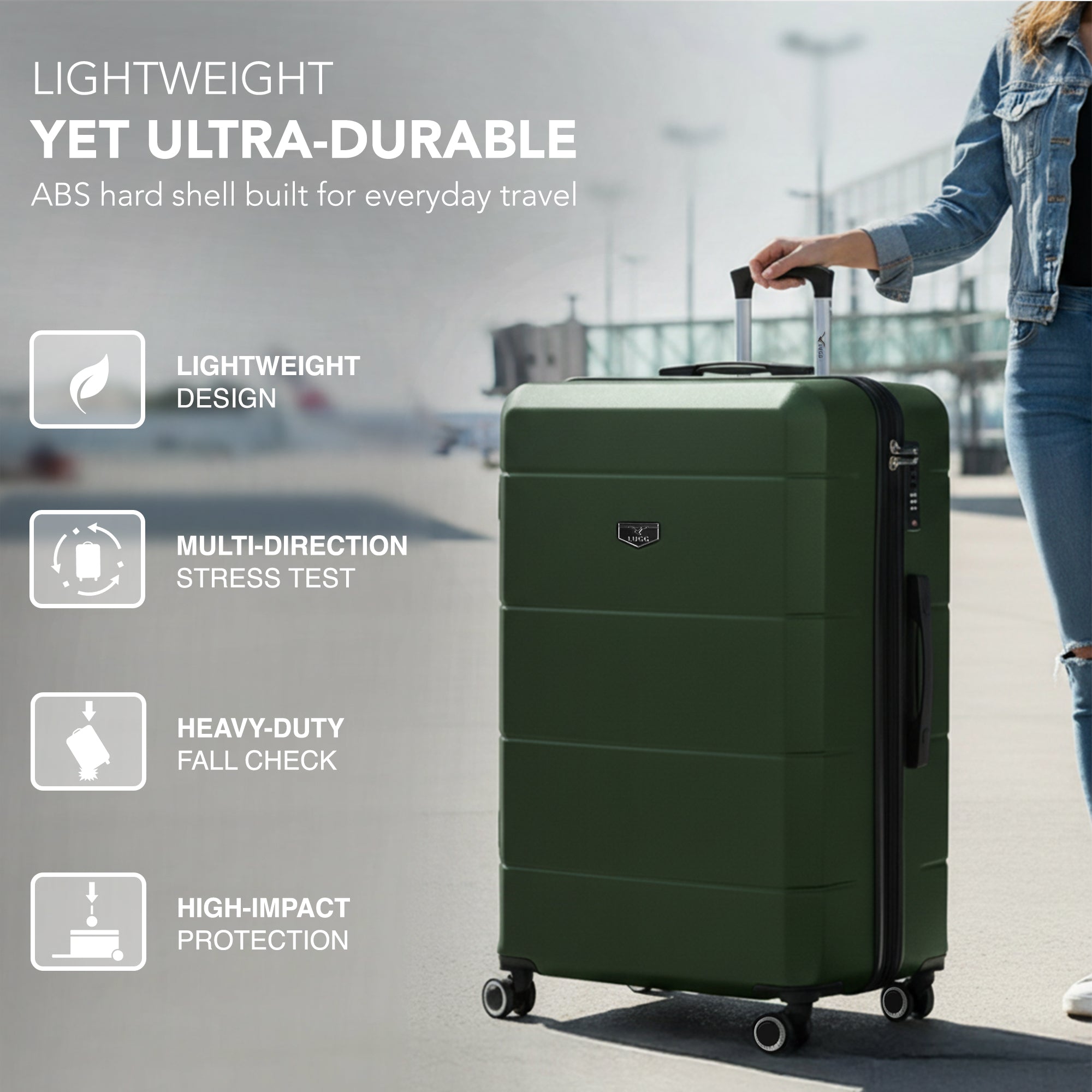 Jetset 32" Large Suitcase – Lightweight Hard Shell Luggage with TSA Lock – Water-Resistant ABS Spinner Suitcase – 4 Wheels – 86x58x31cm Travel Bag - Army Green