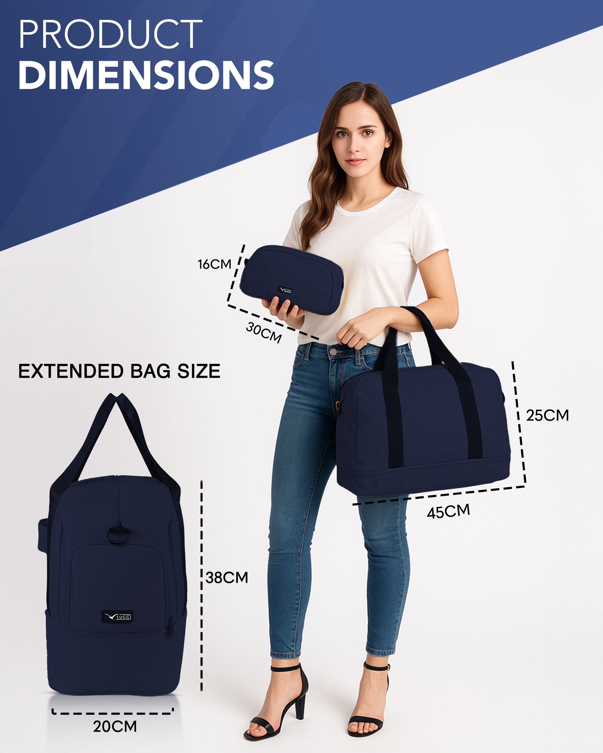 LUGG Duffle & Toiletry Bag Set – Waterproof Travel Bags for Men & Women - Midnight Blue