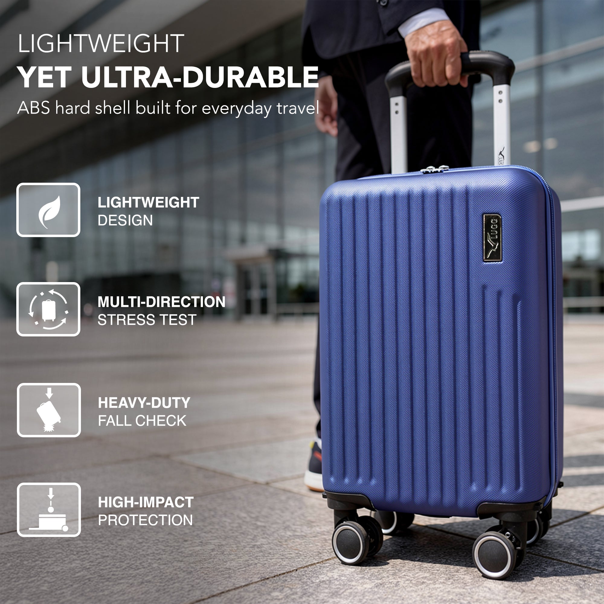 LUGG 40cm Vacay Suitcase ABS Luggage, Aluminium Trolley Handle, 360° Spinner Wheels, Water-Resistant & Durable Material - Airline Compatible (40 x 30 x 20cm)- Dusk