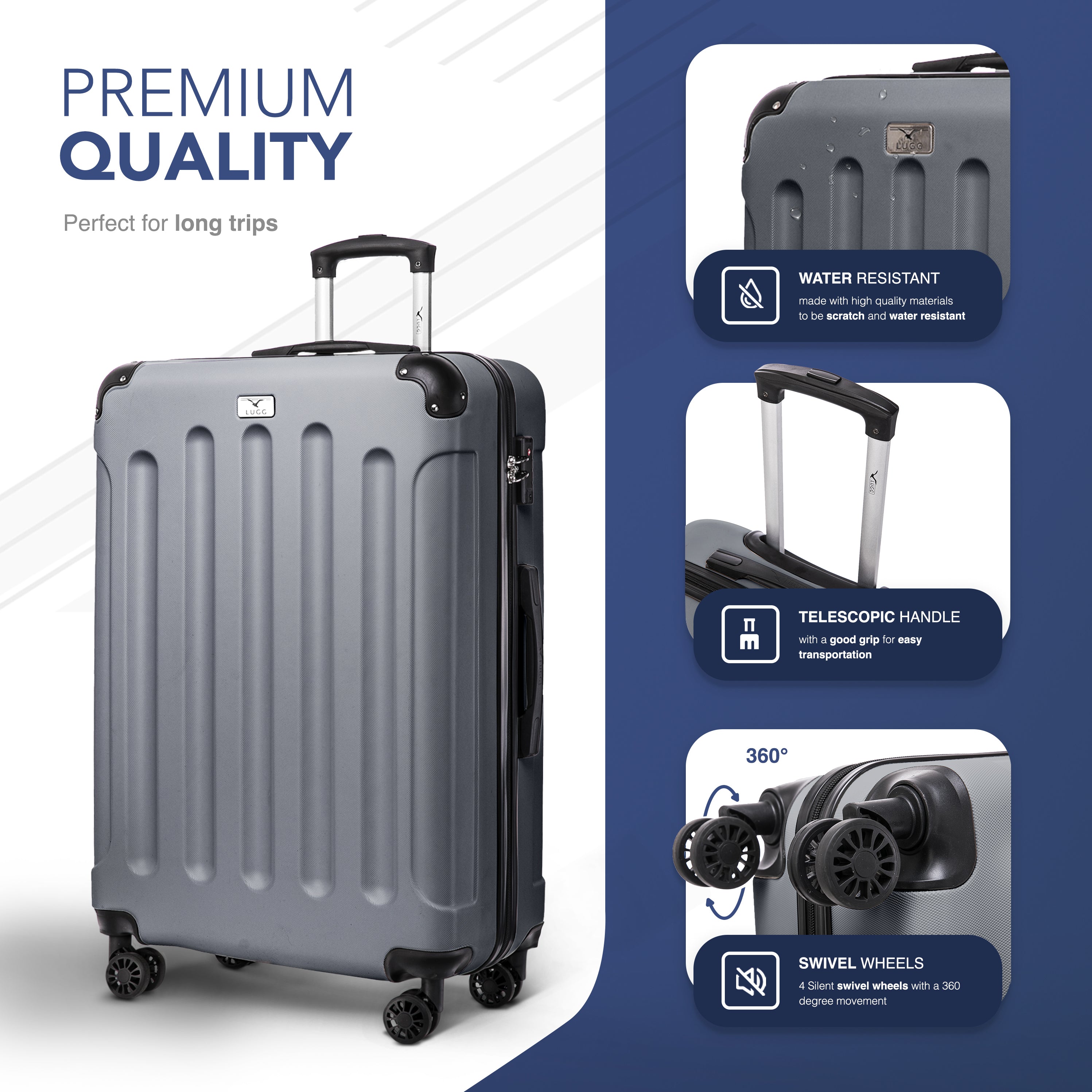 LUGG Skywander 28” Lightweight Luggage - 75cm x 49cm x 29cm - Strong & Lightweight with Secure TSA Lock, Smooth 360° Wheels & Resilient Handle- Silver