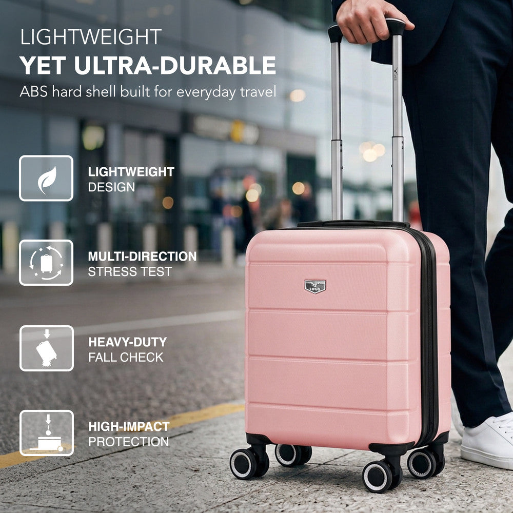 LUGG Jetset 15 Inch ABS Shell Protection Water Resistant & Safe Locking System Easyjet Free Under Seat Luggage (45x33x20cm) - Rose Gold