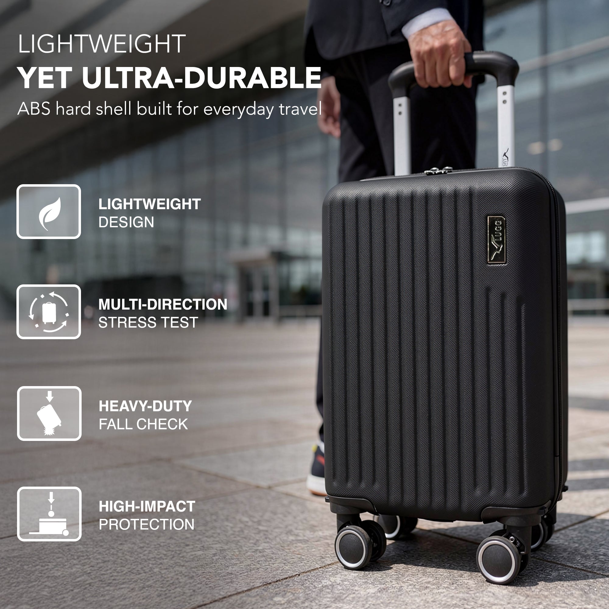 LUGG 40cm Vacay Suitcase ABS Luggage, Aluminium Trolley Handle, 360° Spinner Wheels, Water-Resistant & Durable Material - Airline Compatible (40 x 30 x 20cm)- Shadow